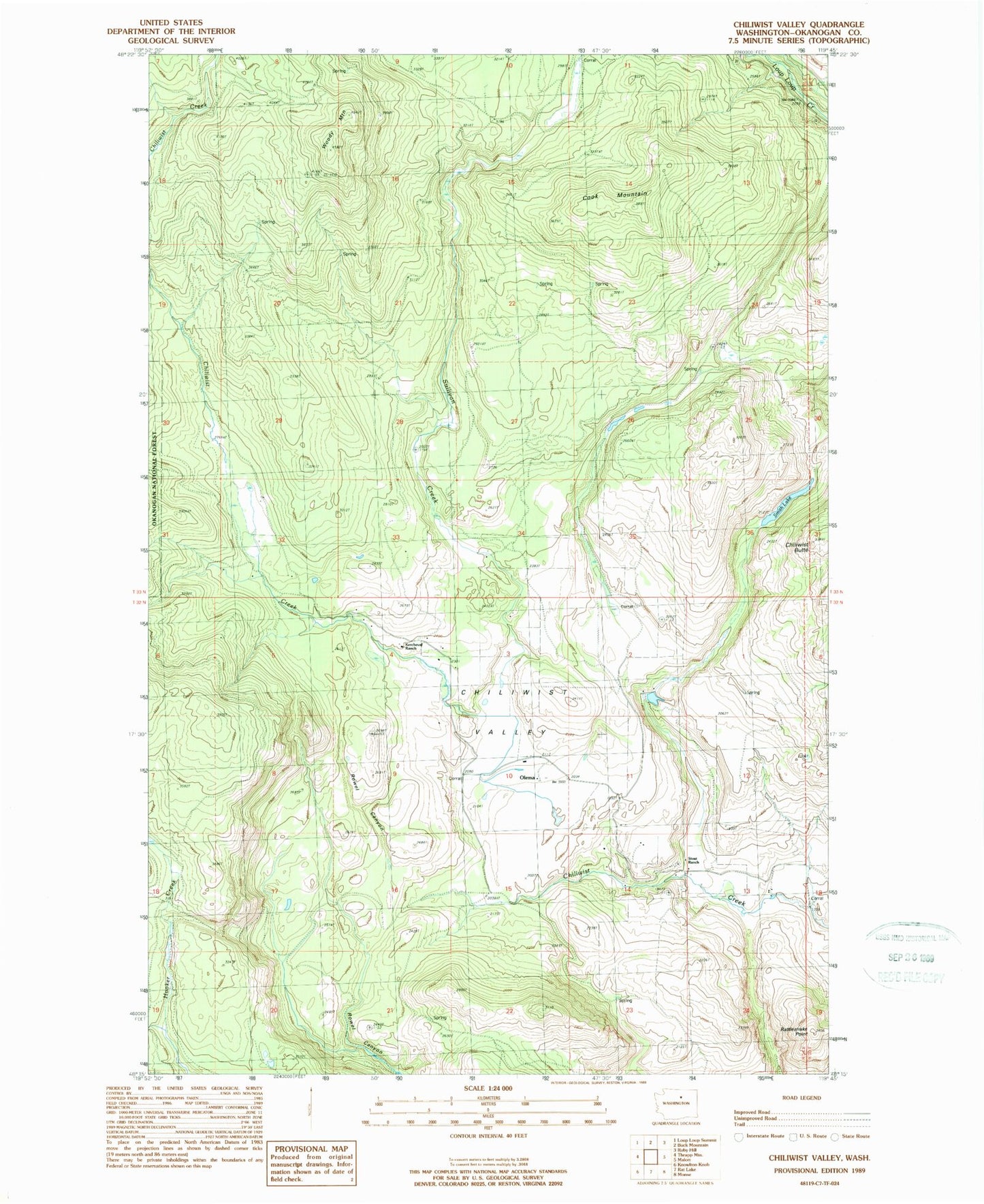 Classic USGS Chiliwist Valley Washington 7.5'x7.5' Topo Map Image