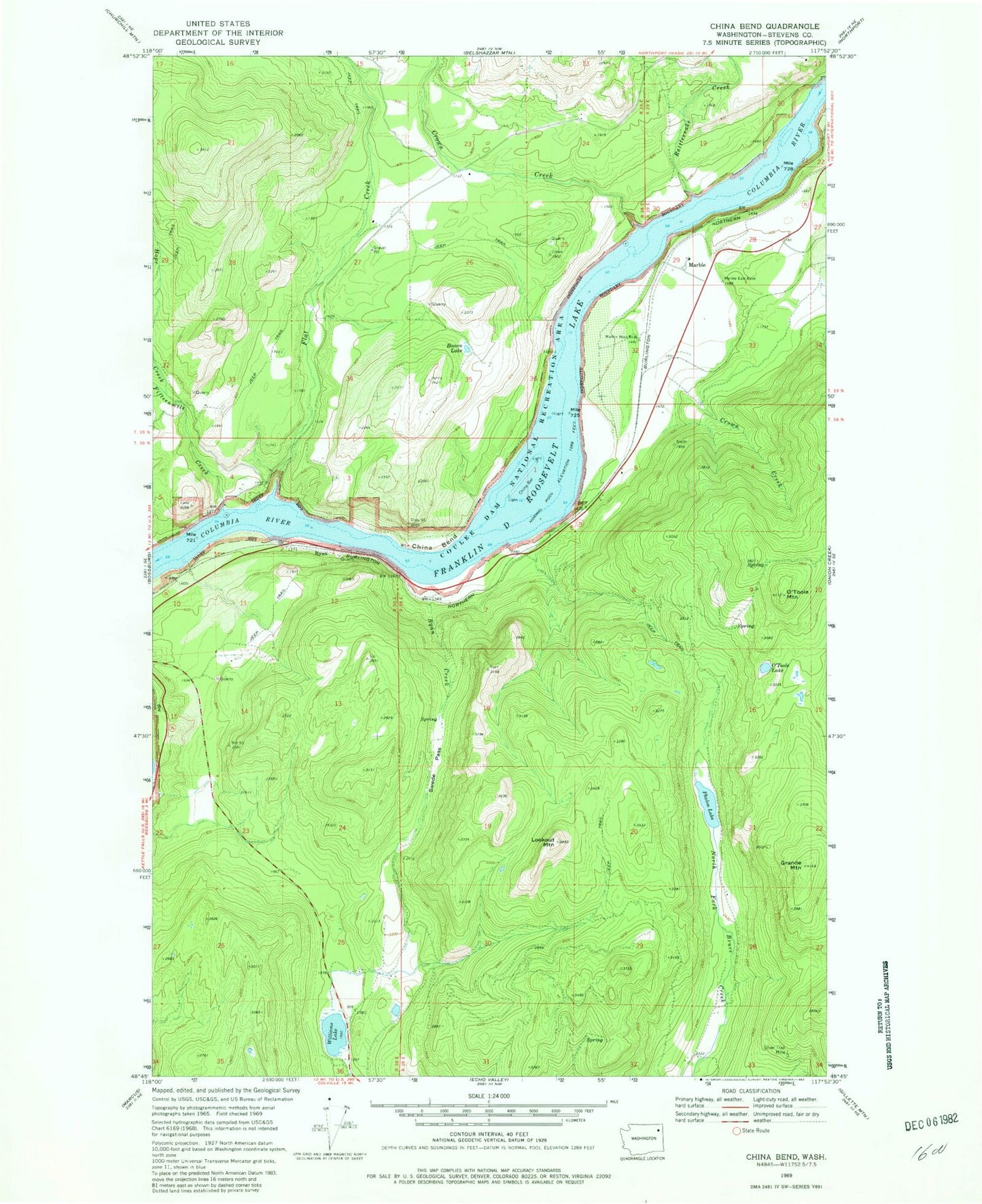 Classic USGS China Bend Washington 7.5'x7.5' Topo Map Image