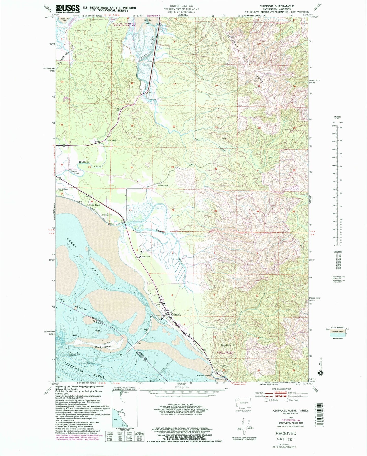Classic USGS Chinook Washington 7.5'x7.5' Topo Map Image