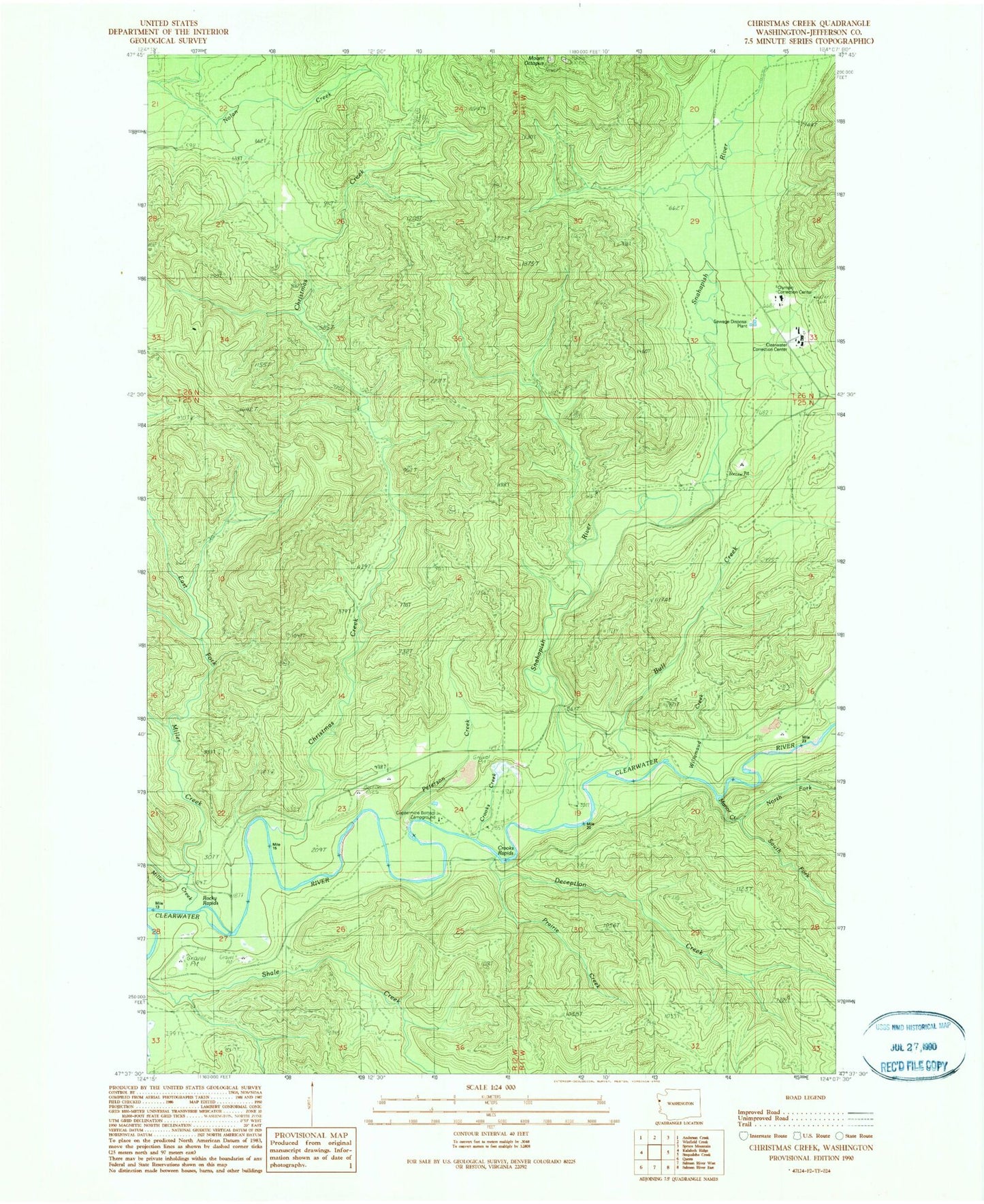 Classic USGS Christmas Creek Washington 7.5'x7.5' Topo Map Image