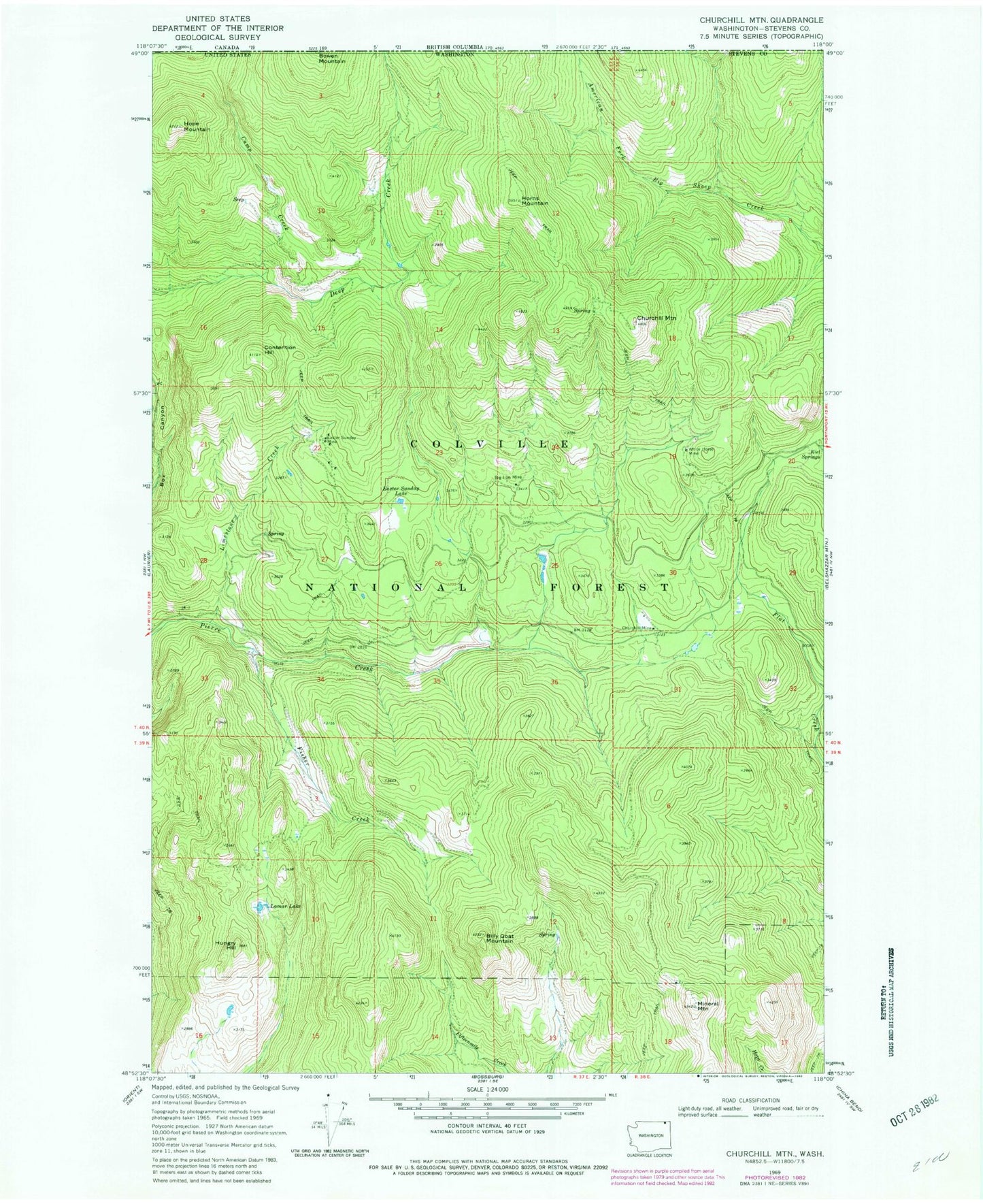 Classic USGS Churchill Mountain Washington 7.5'x7.5' Topo Map Image