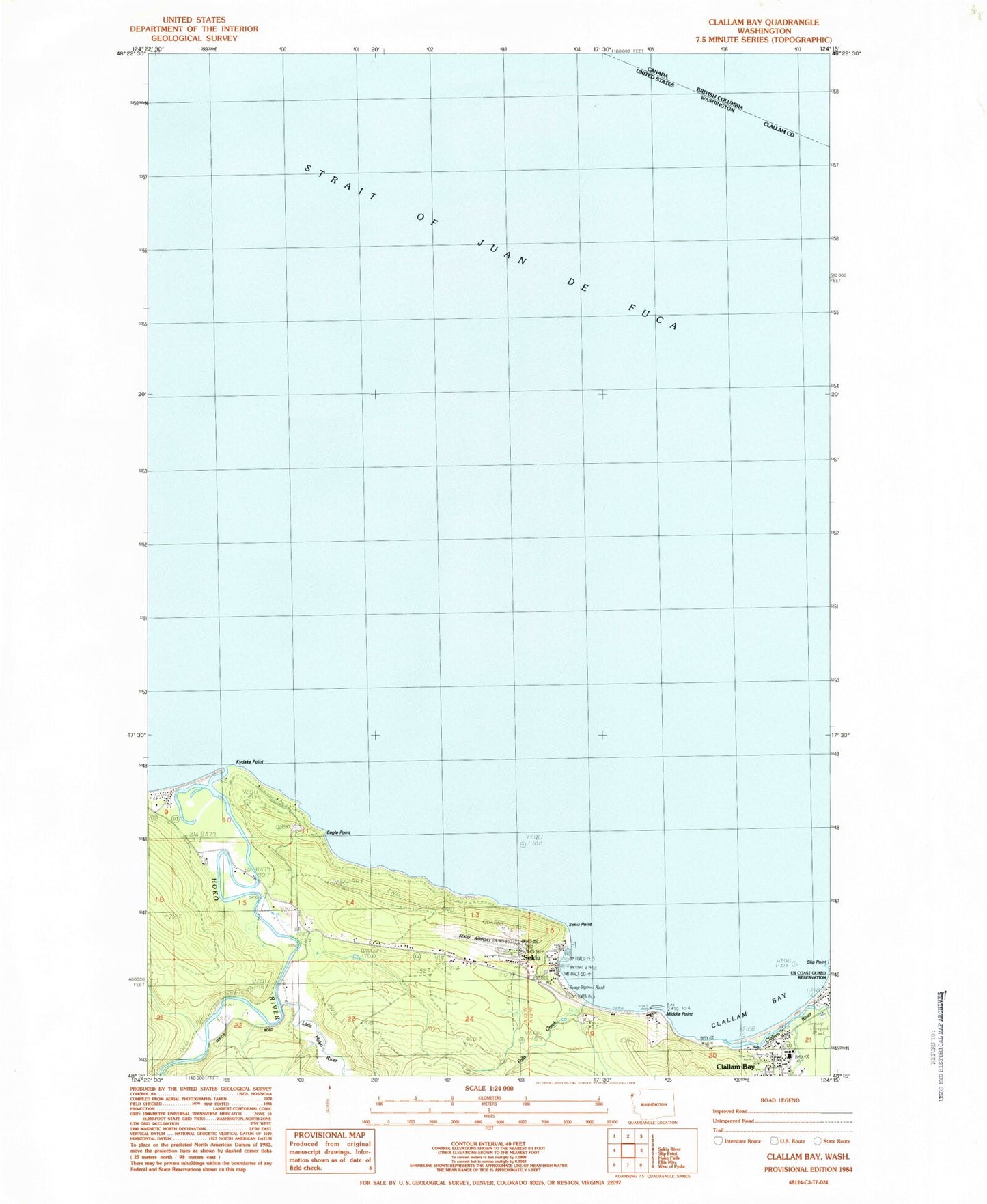 Classic USGS Clallam Bay Washington 7.5'x7.5' Topo Map Image