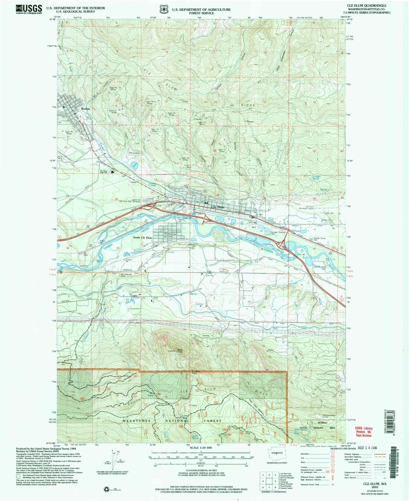 Classic USGS Cle Elum Washington 7.5'x7.5' Topo Map MyTopo Map Store