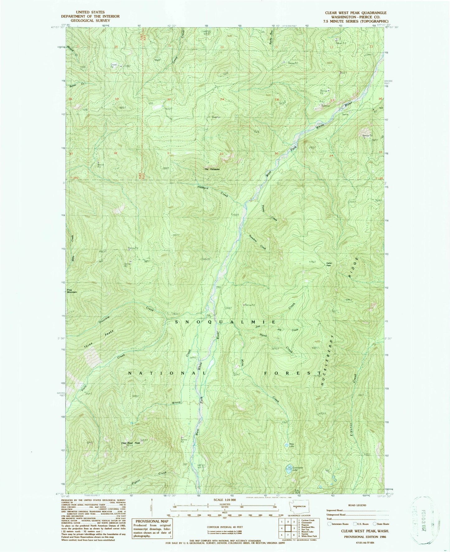 Classic USGS Clear West Peak Washington 7.5'x7.5' Topo Map Image