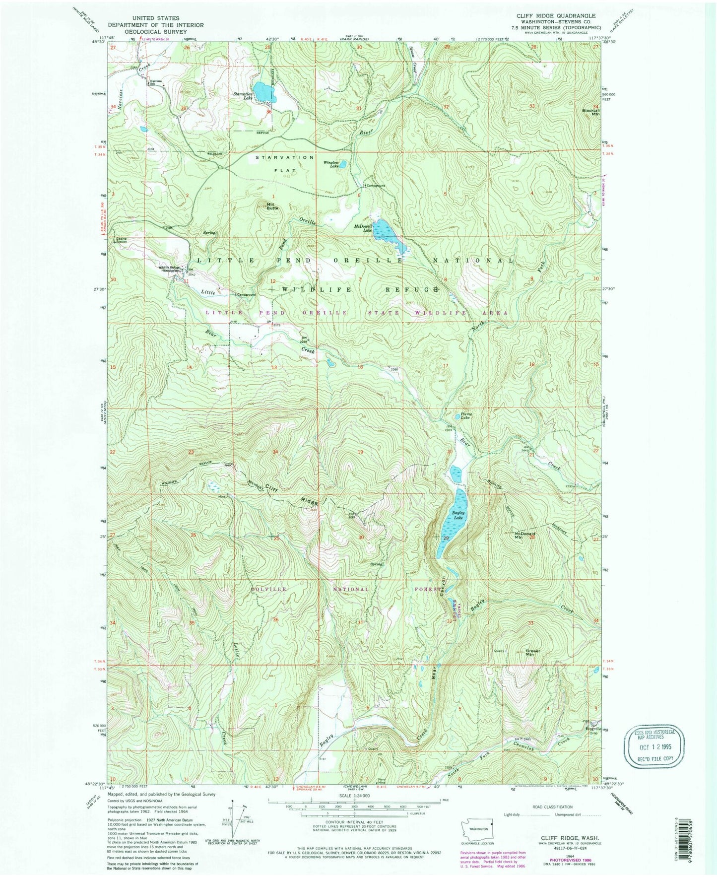 Classic USGS Cliff Ridge Washington 7.5'x7.5' Topo Map Image