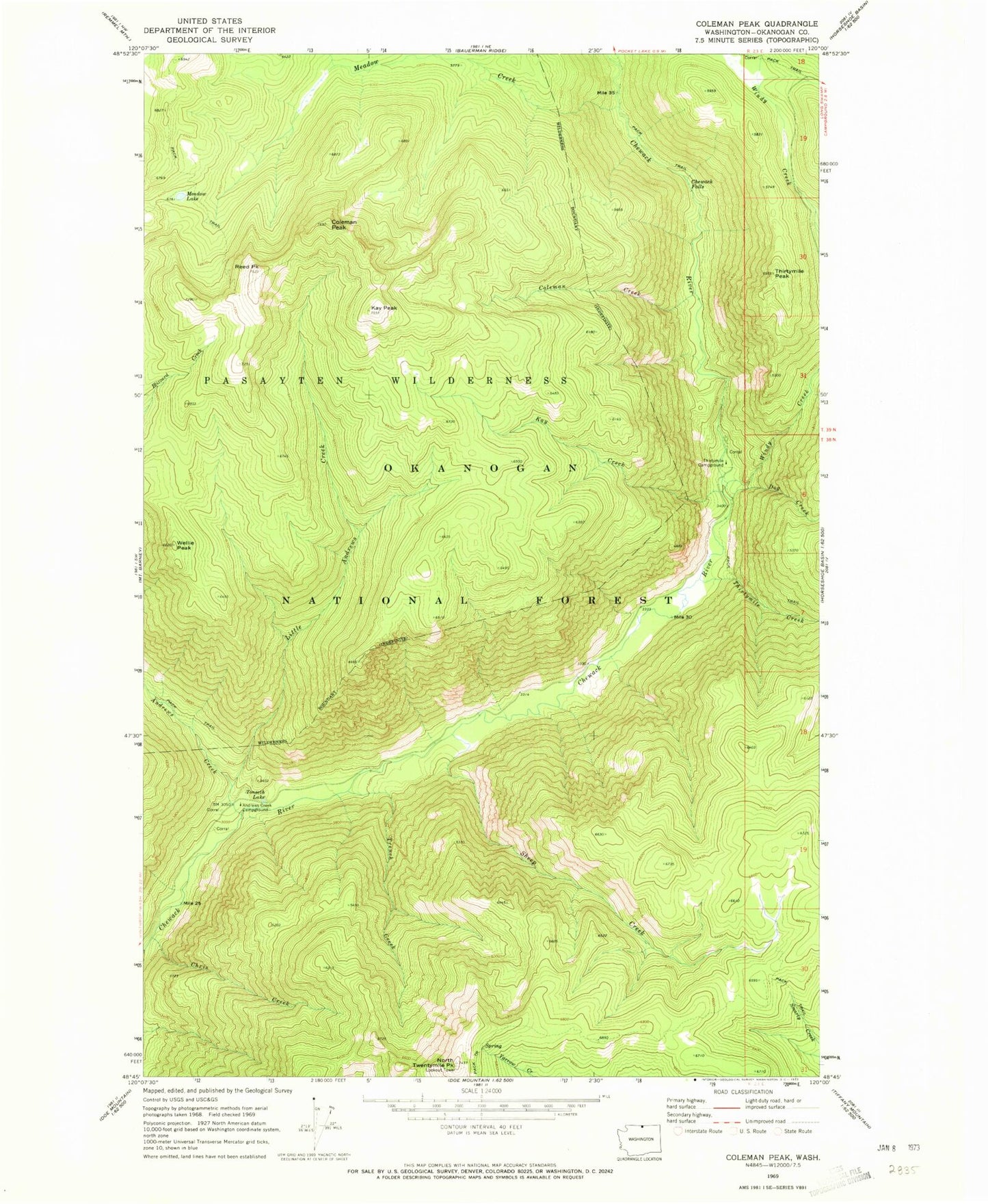 Classic USGS Coleman Peak Washington 7.5'x7.5' Topo Map Image