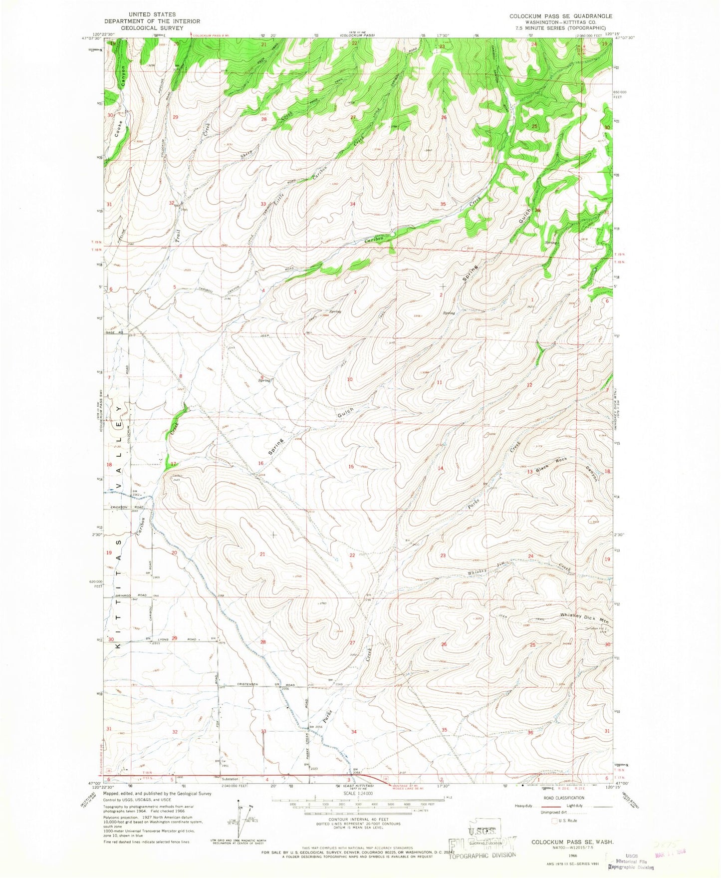 Classic USGS Colockum Pass SE Washington 7.5'x7.5' Topo Map Image