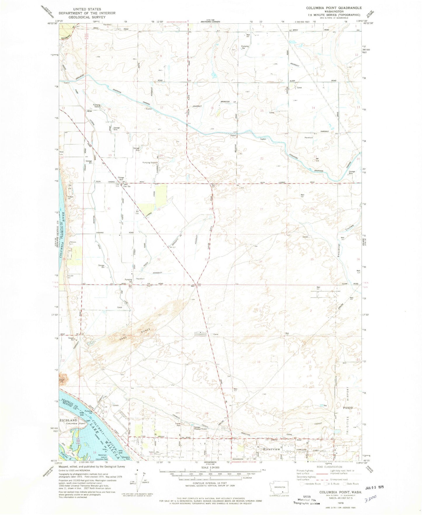 Classic USGS Columbia Point Washington 7.5'x7.5' Topo Map Image