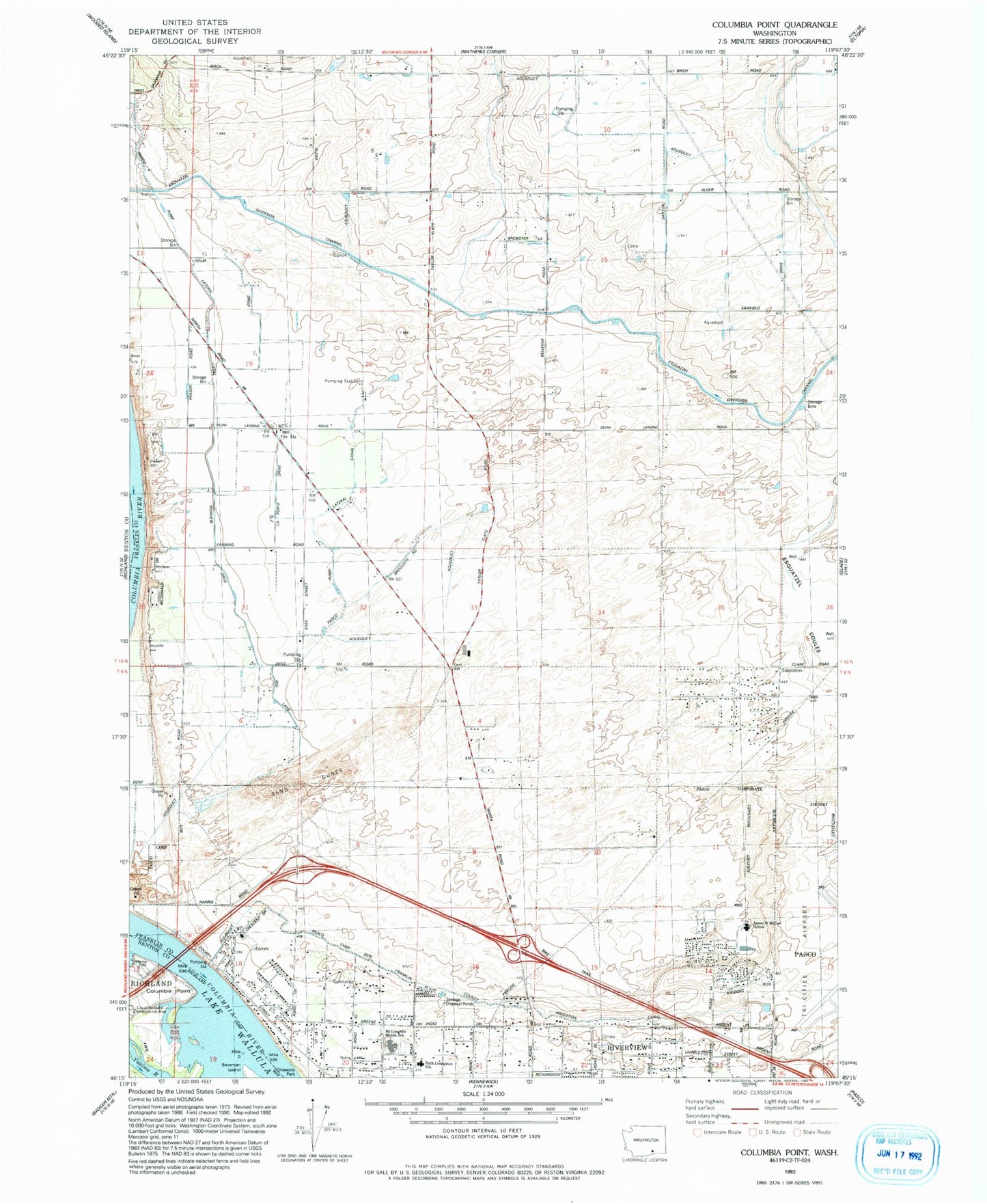 Classic USGS Columbia Point Washington 7.5'x7.5' Topo Map Image
