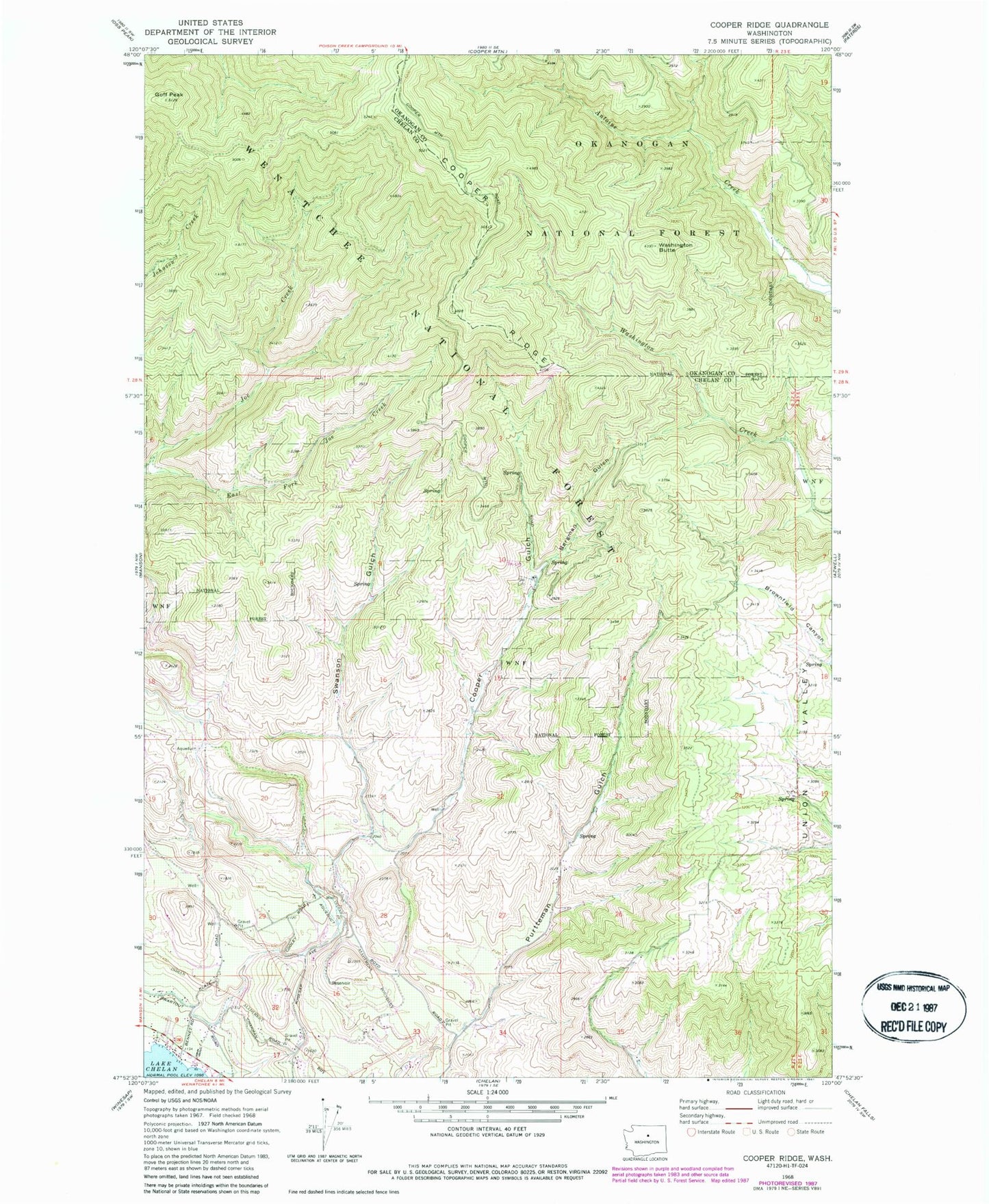Classic USGS Cooper Ridge Washington 7.5'x7.5' Topo Map Image