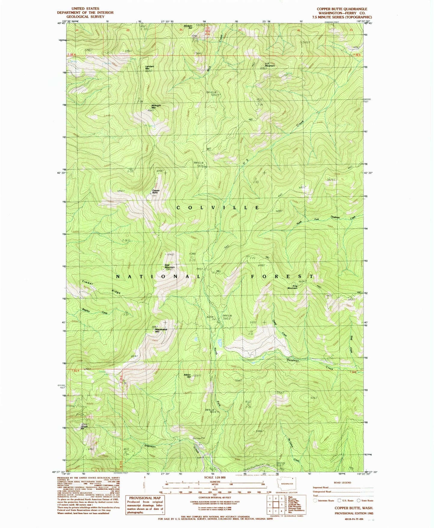 Classic USGS Copper Butte Washington 7.5'x7.5' Topo Map Image