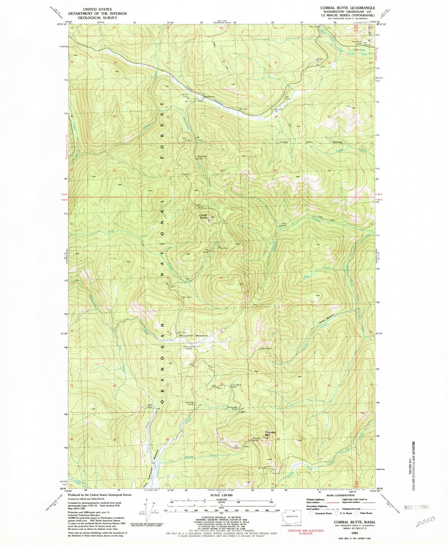 Classic USGS Corral Butte Washington 7.5'x7.5' Topo Map Image