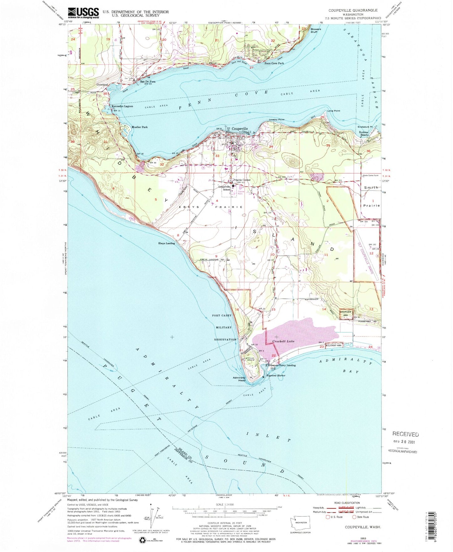 Classic USGS Coupeville Washington 7.5'x7.5' Topo Map Image