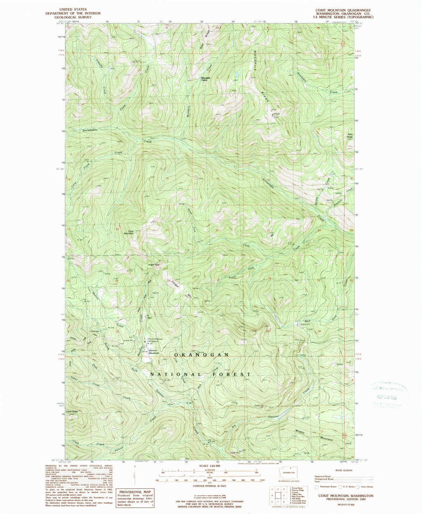Classic USGS Coxit Mountain Washington 7.5'x7.5' Topo Map Image
