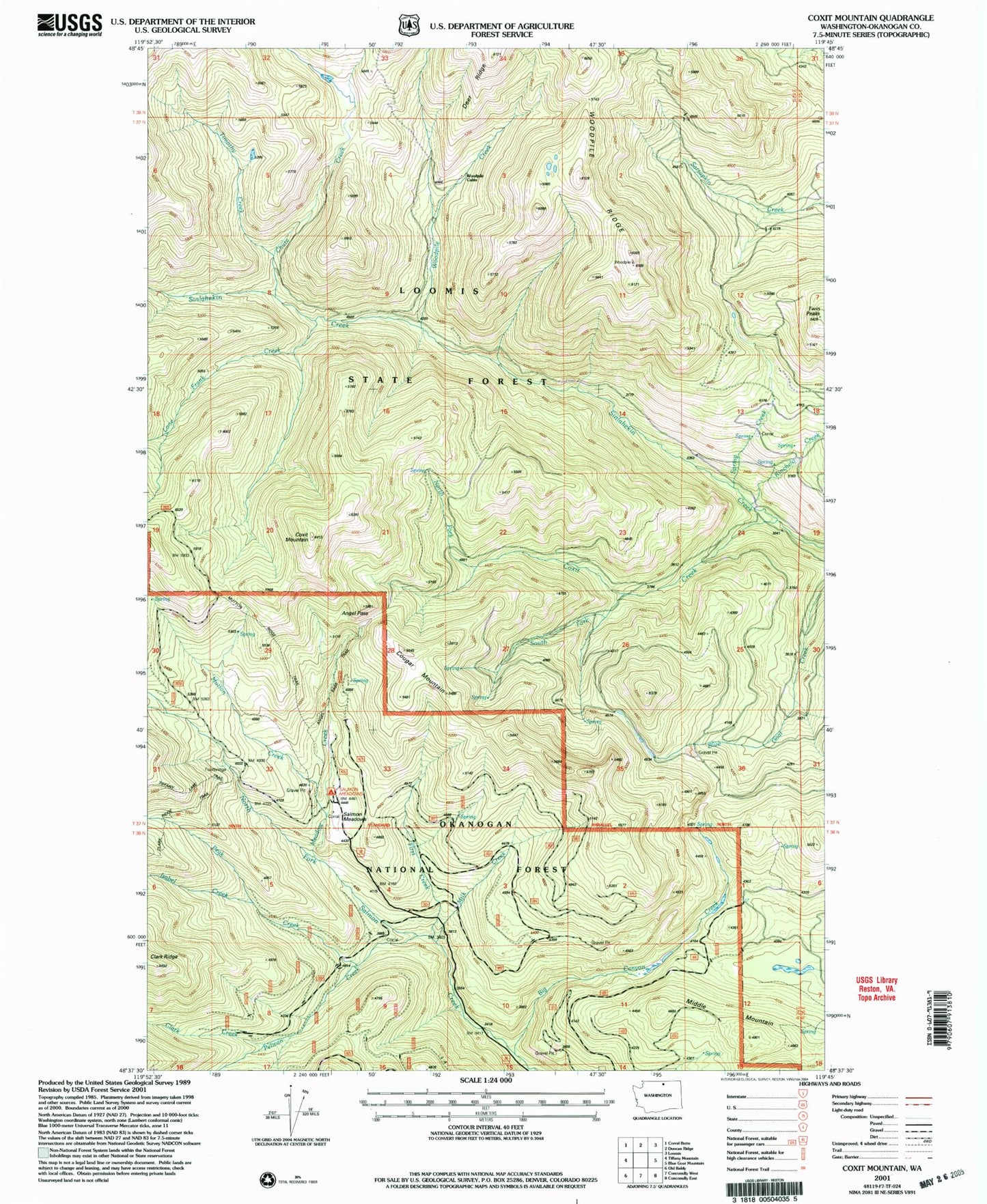 Classic USGS Coxit Mountain Washington 7.5'x7.5' Topo Map Image