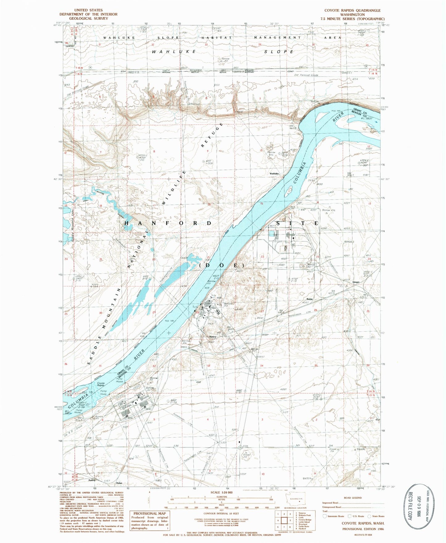 Classic USGS Coyote Rapids Washington 7.5'x7.5' Topo Map Image