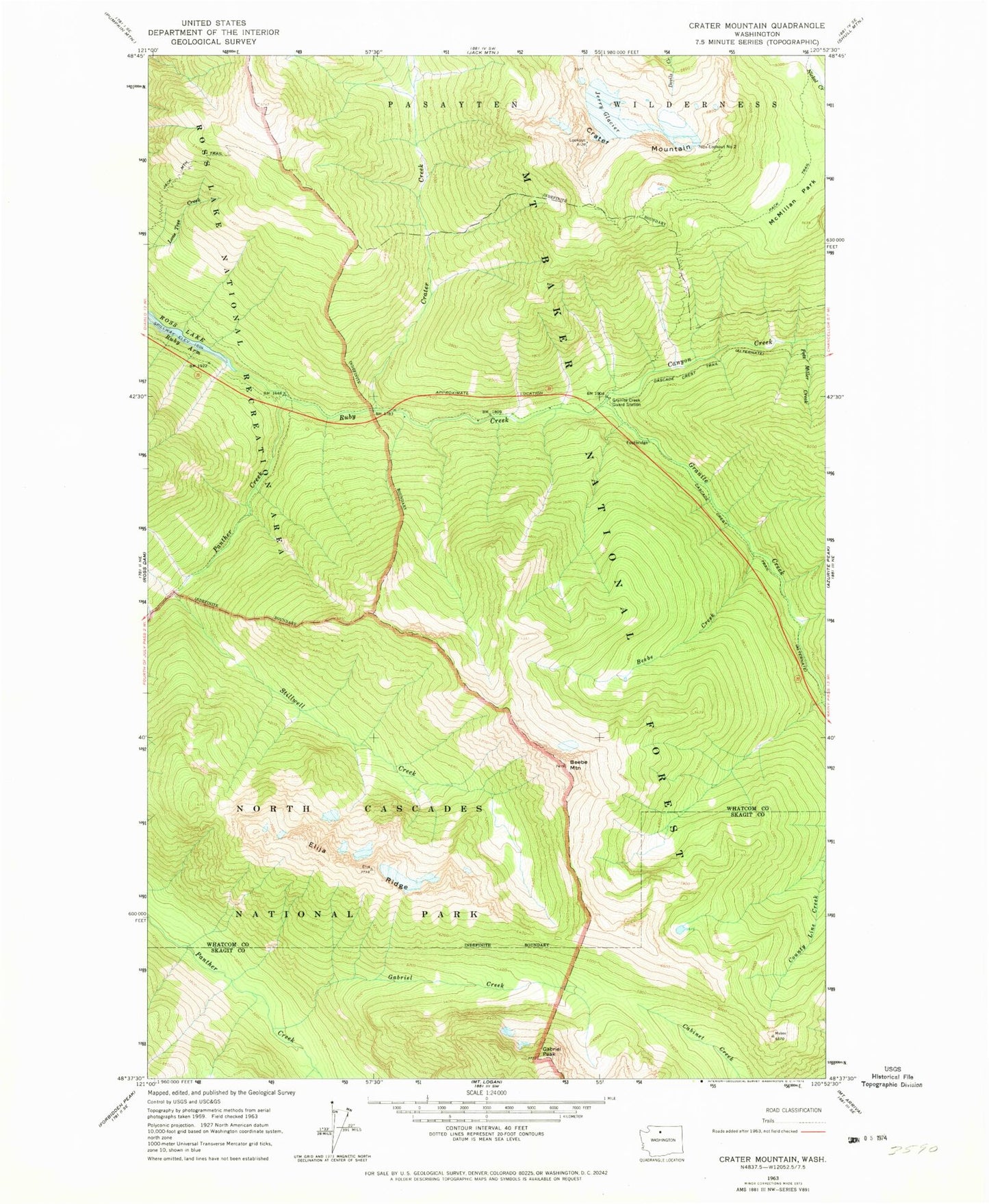 Classic USGS Crater Mountain Washington 7.5'x7.5' Topo Map Image