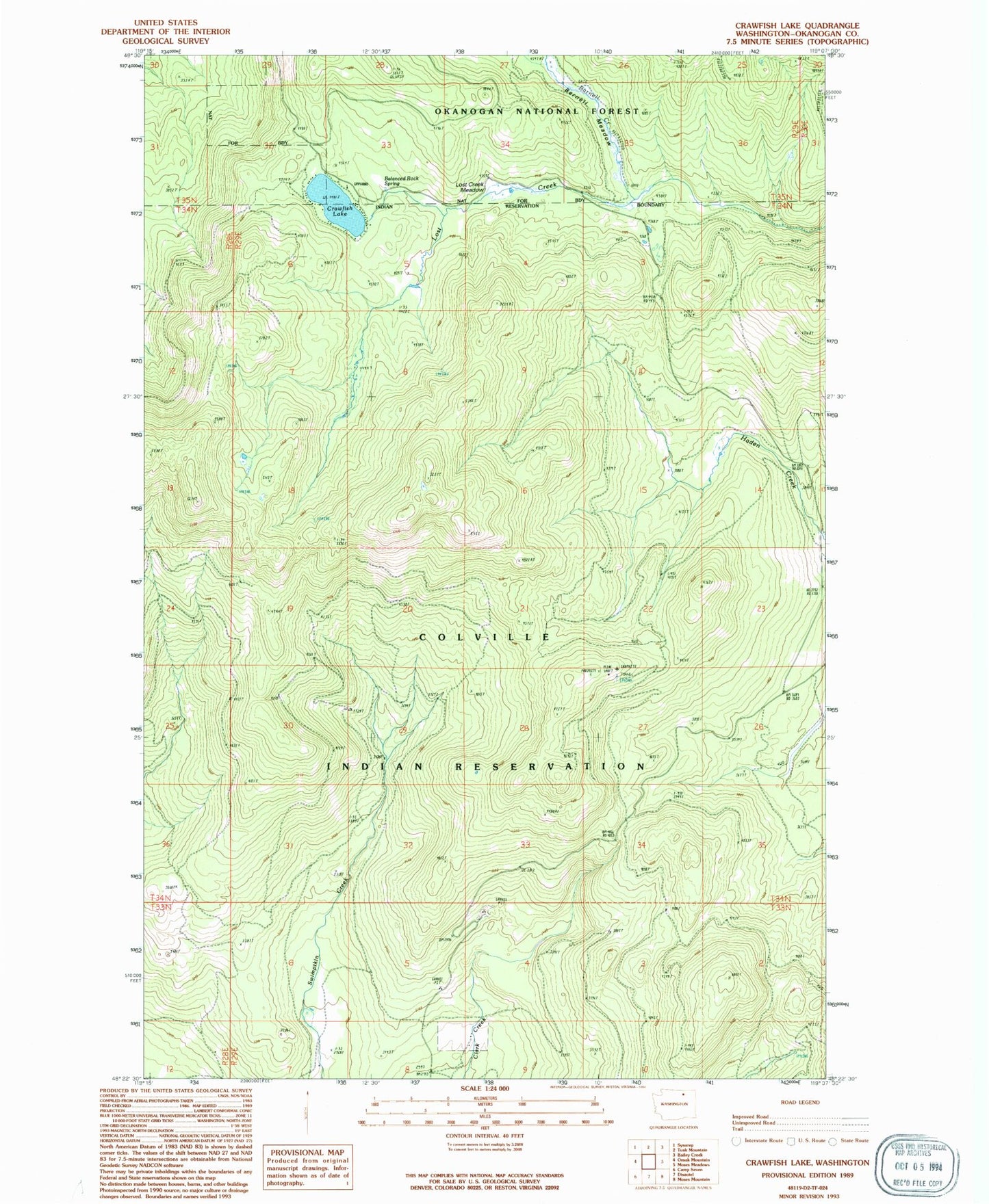Classic USGS Crawfish Lake Washington 7.5'x7.5' Topo Map Image