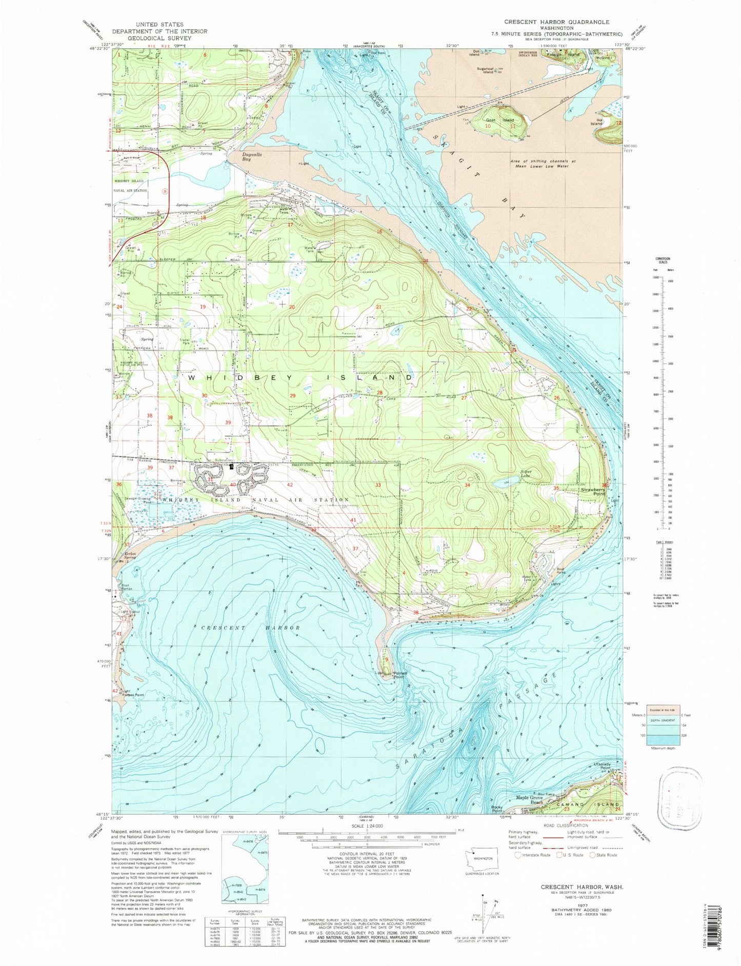 Classic USGS Crescent Harbor Washington 7.5'x7.5' Topo Map Image