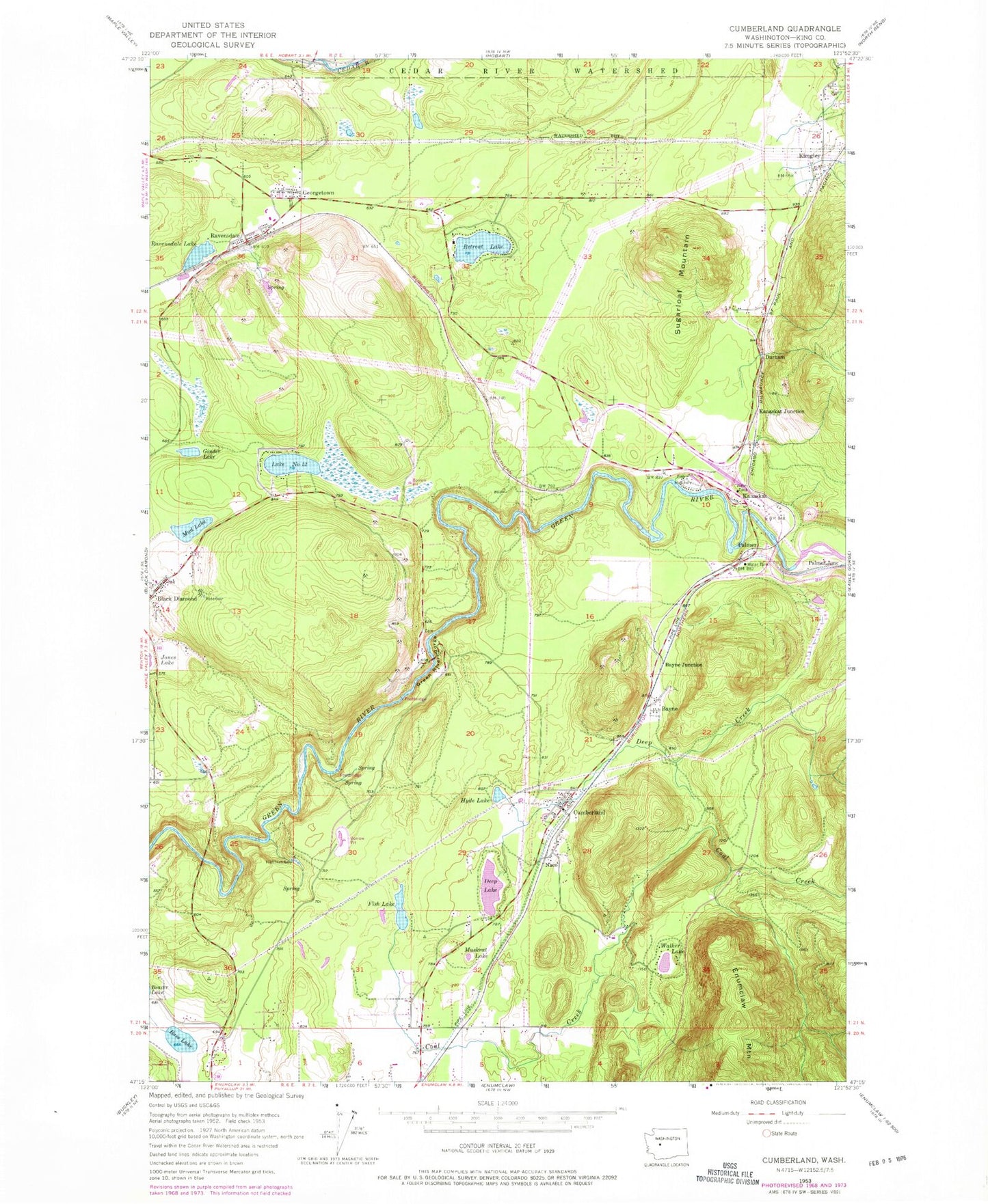 Classic USGS Cumberland Washington 7.5'x7.5' Topo Map Image