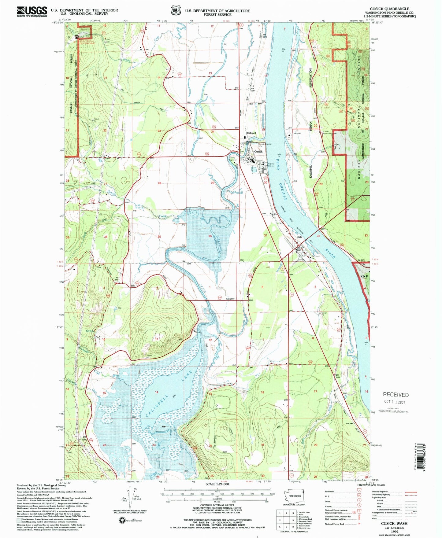 Classic USGS Cusick Washington 7.5'x7.5' Topo Map Image