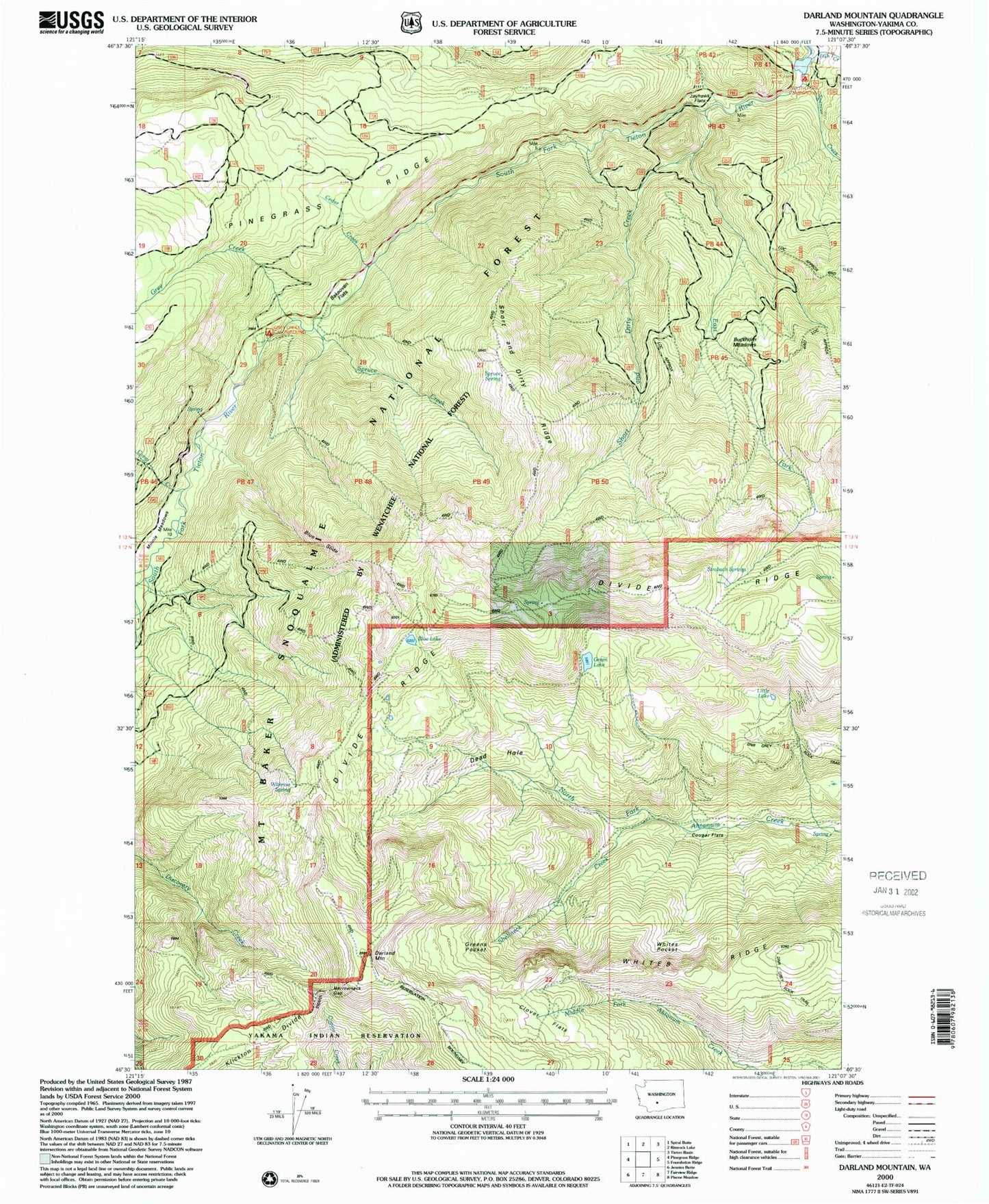 Classic USGS Darland Mountain Washington 7.5'x7.5' Topo Map Image
