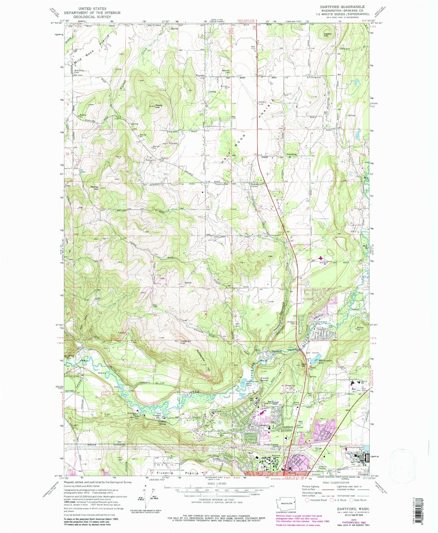 Classic USGS Dartford Washington 7.5'x7.5' Topo Map Image