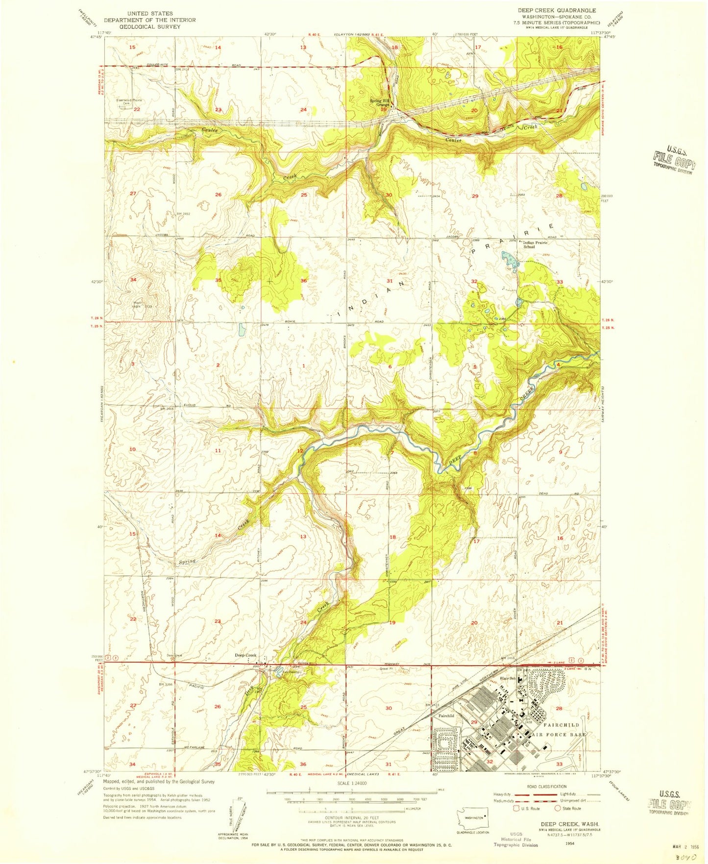 Classic USGS Deep Creek Washington 7.5'x7.5' Topo Map Image