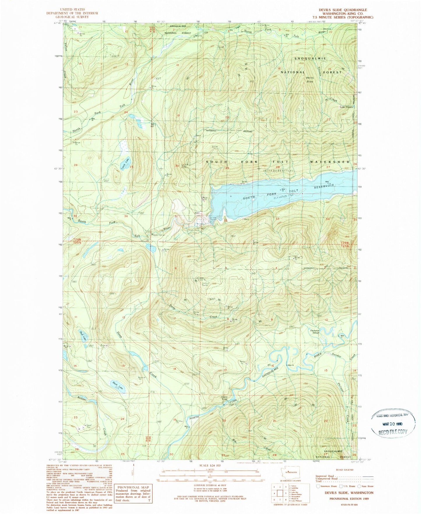 Classic USGS Devils Slide Washington 7.5'x7.5' Topo Map Image