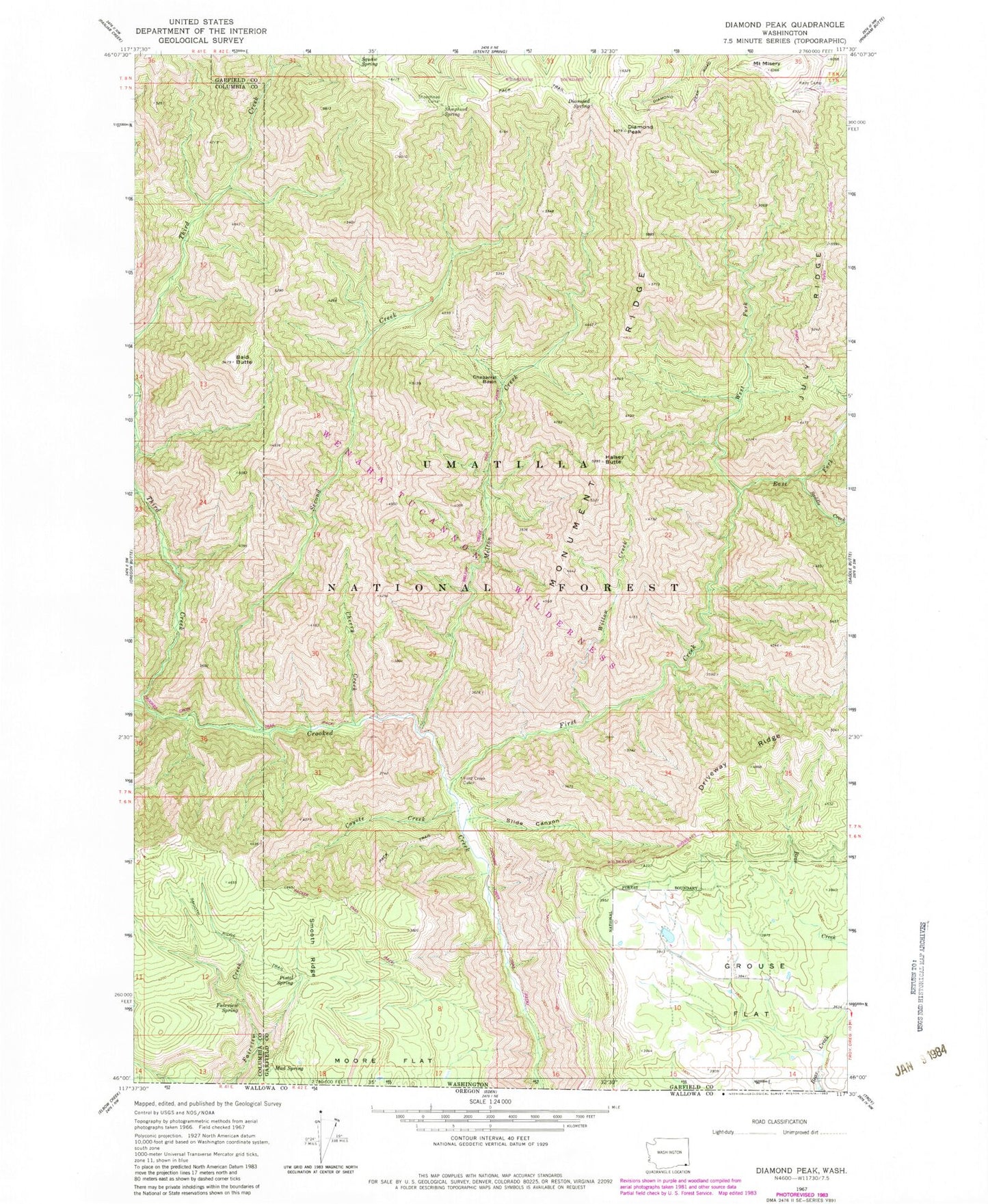 Classic USGS Diamond Peak Washington 7.5'x7.5' Topo Map Image