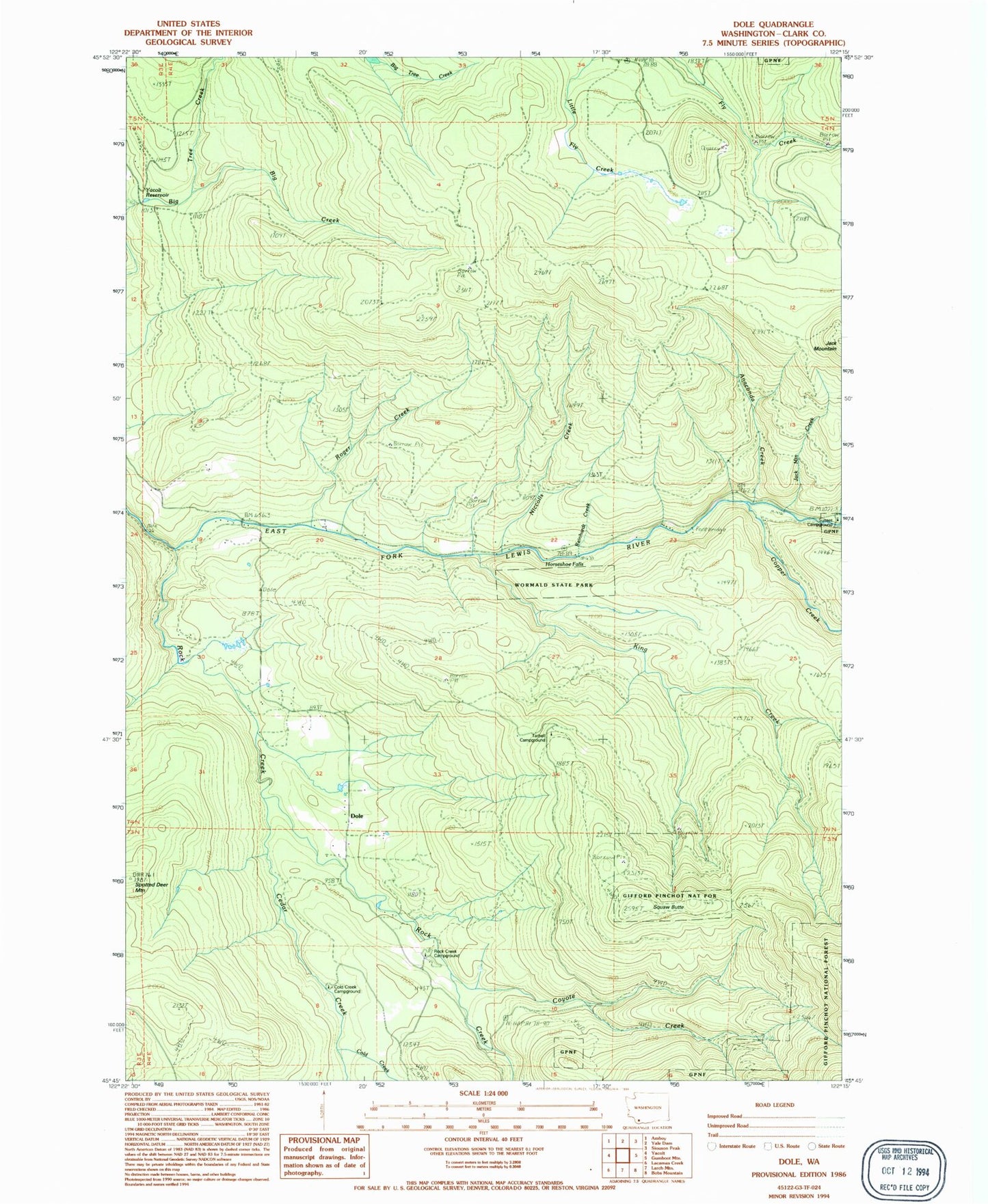 Classic USGS Dole Washington 7.5'x7.5' Topo Map Image