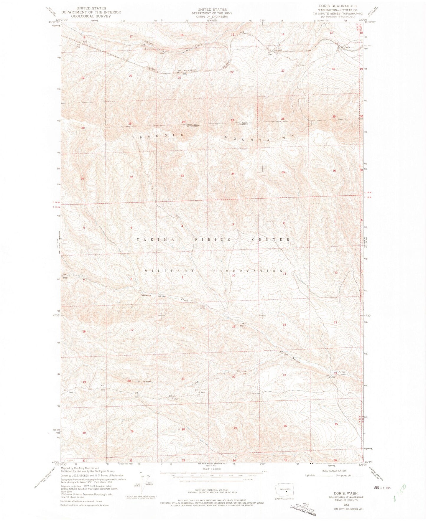 Classic USGS Doris Washington 7.5'x7.5' Topo Map Image