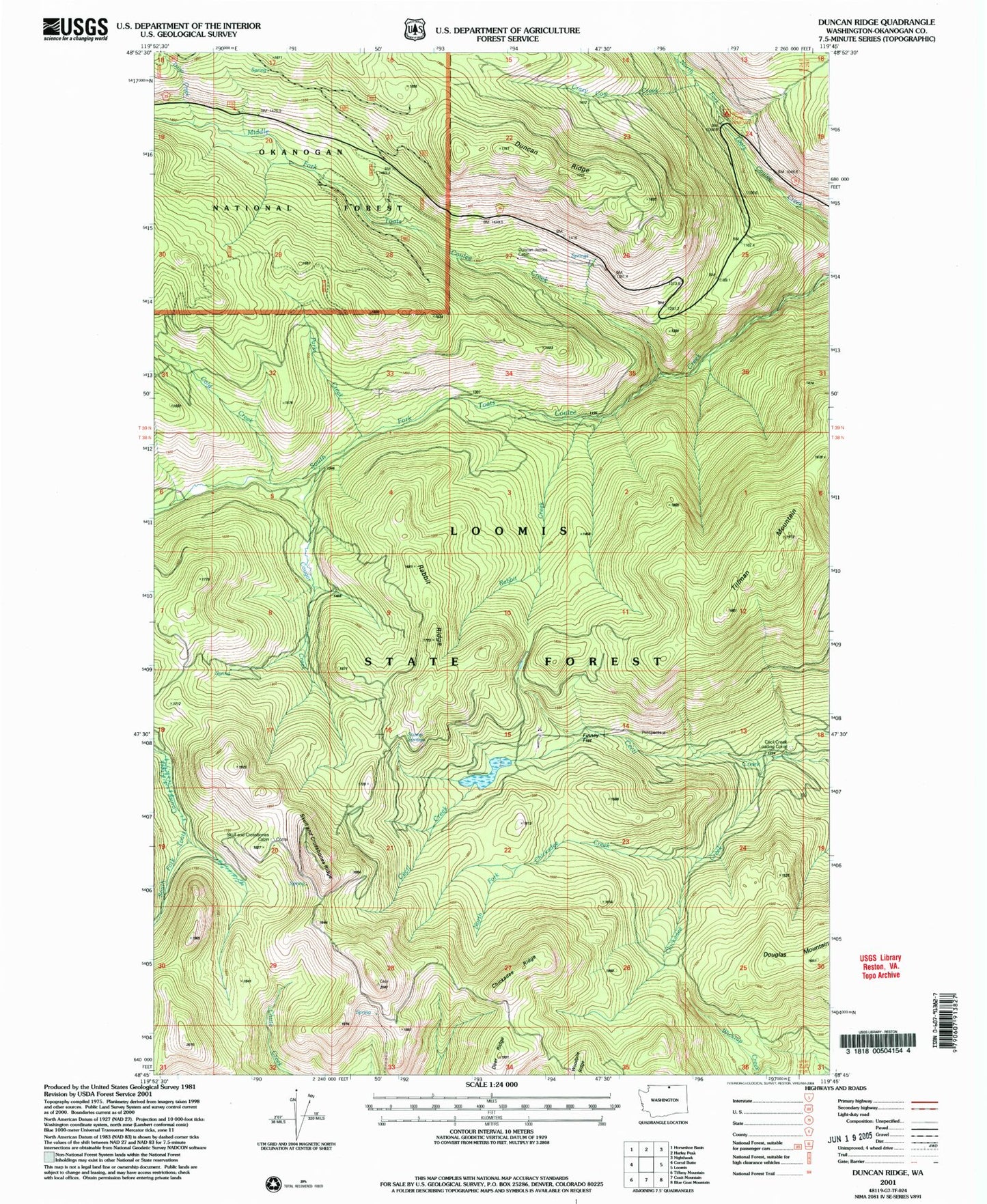 Classic USGS Duncan Ridge Washington 7.5'x7.5' Topo Map Image