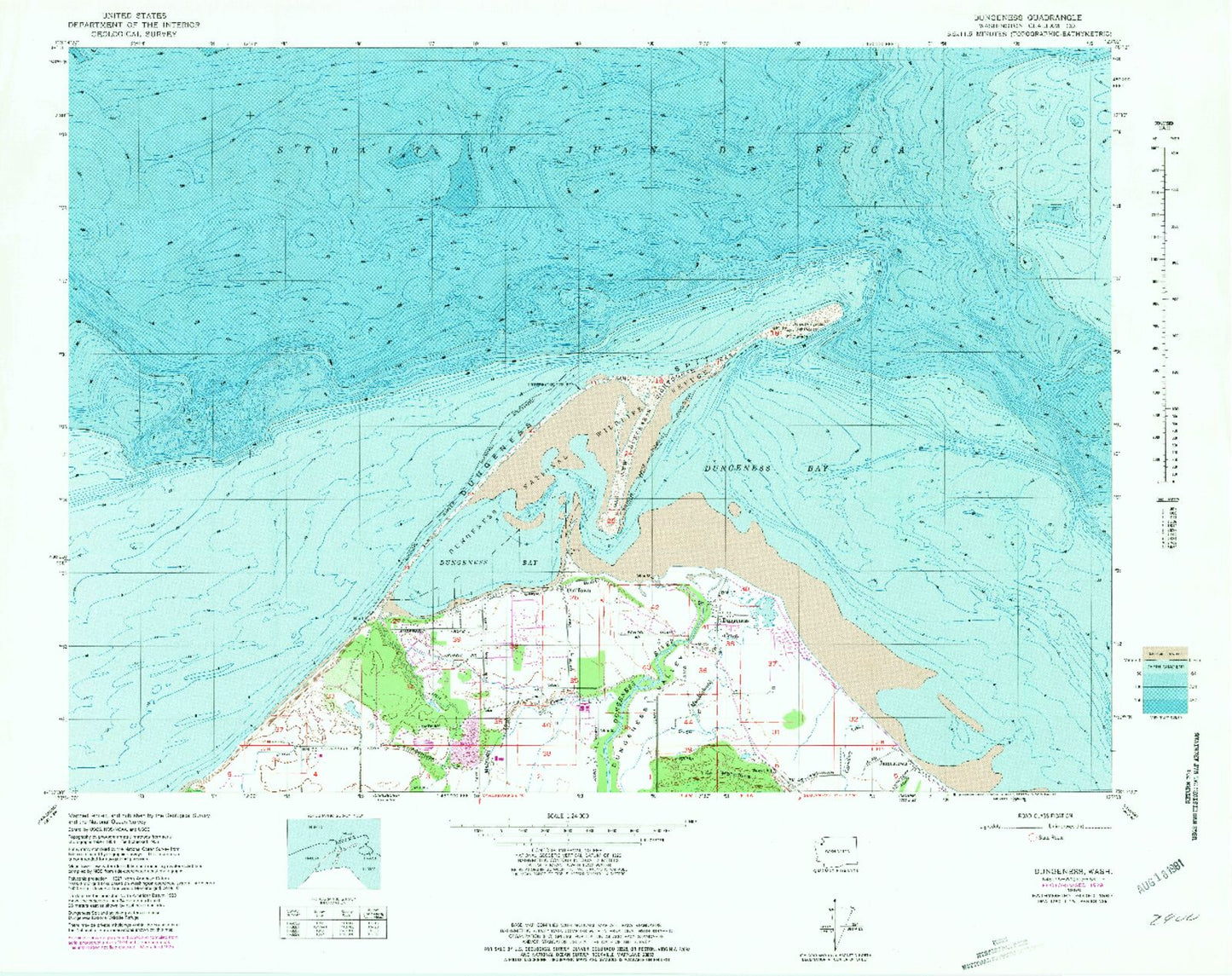 Classic USGS Dungeness Washington 7.5'x7.5' Topo Map Image