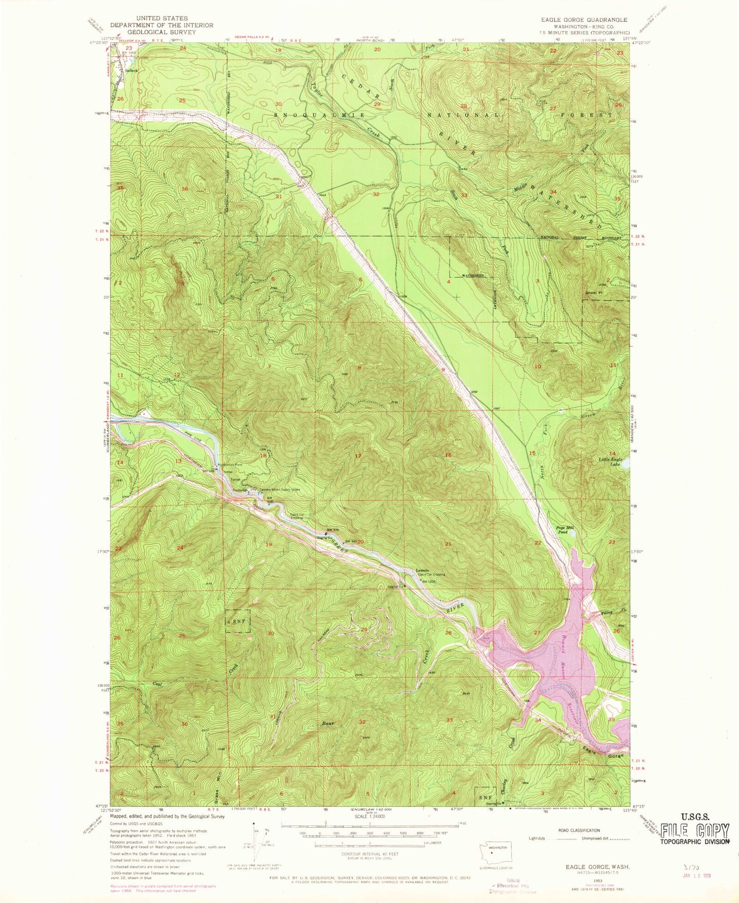 Classic USGS Eagle Gorge Washington 7.5'x7.5' Topo Map Image