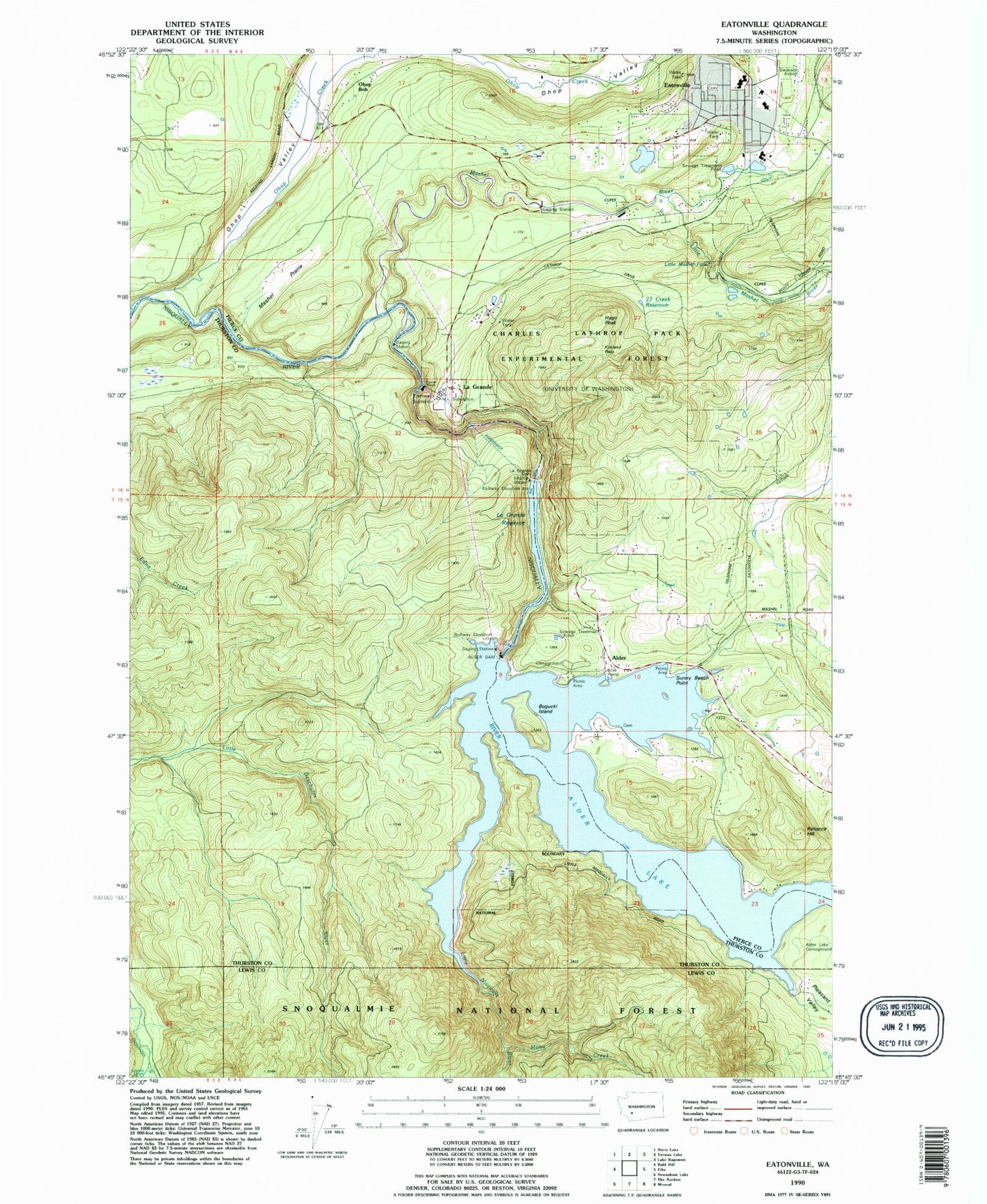 Classic USGS Eatonville Washington 7.5'x7.5' Topo Map Image