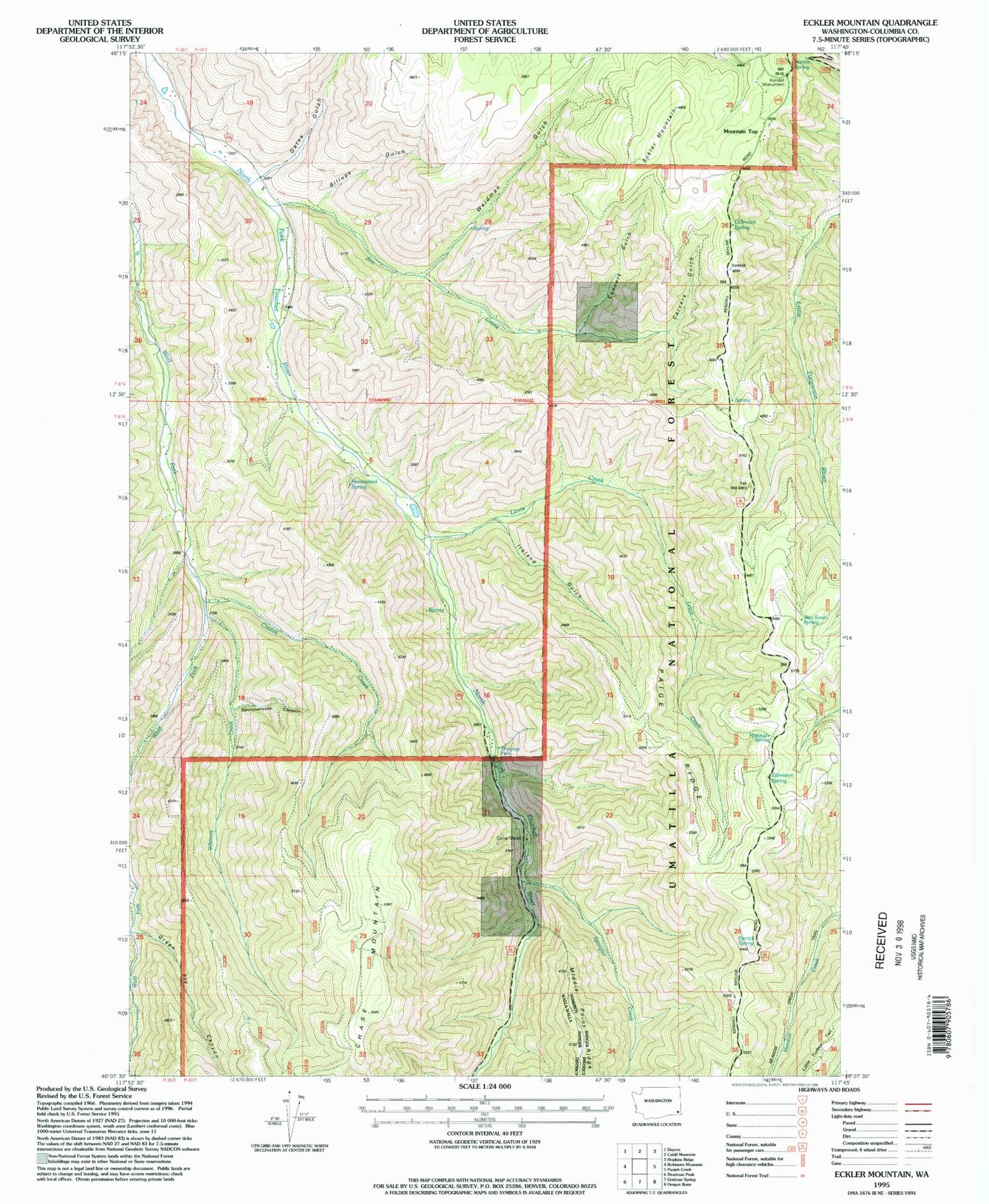 Classic USGS Eckler Mountain Washington 7.5'x7.5' Topo Map Image