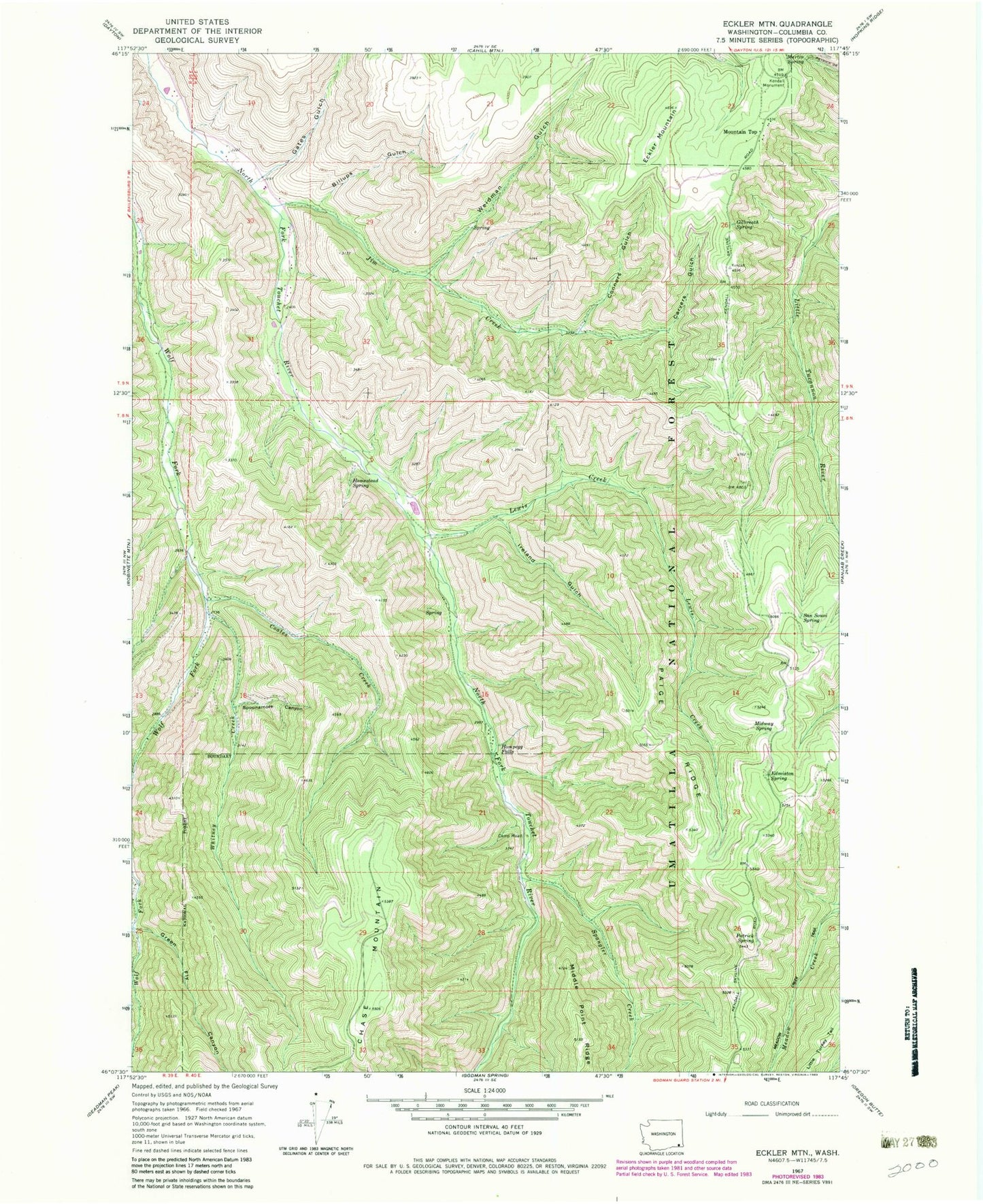 Classic USGS Eckler Mountain Washington 7.5'x7.5' Topo Map Image