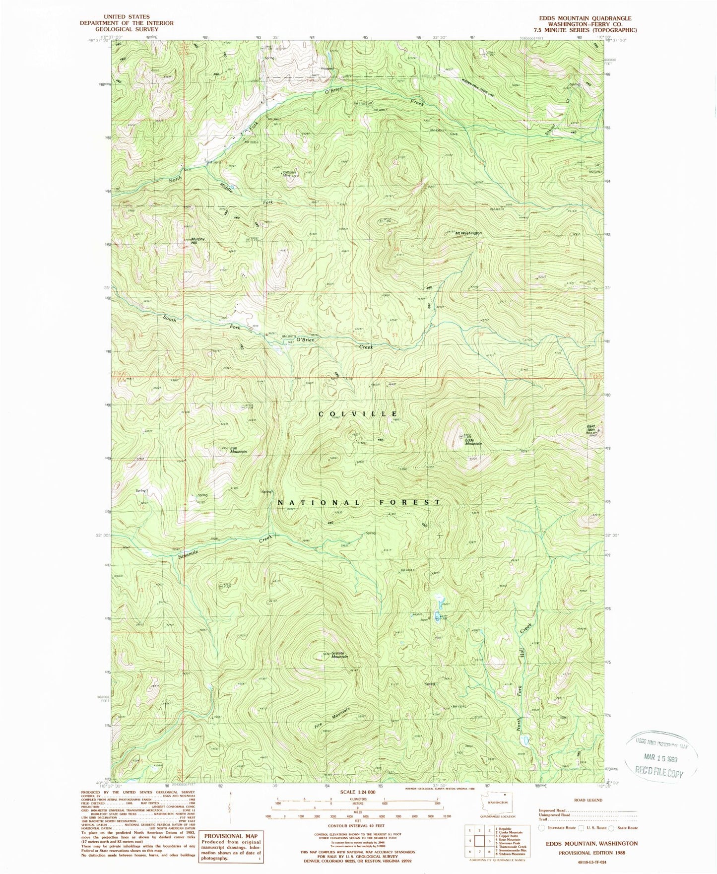 Classic USGS Edds Mountain Washington 7.5'x7.5' Topo Map Image