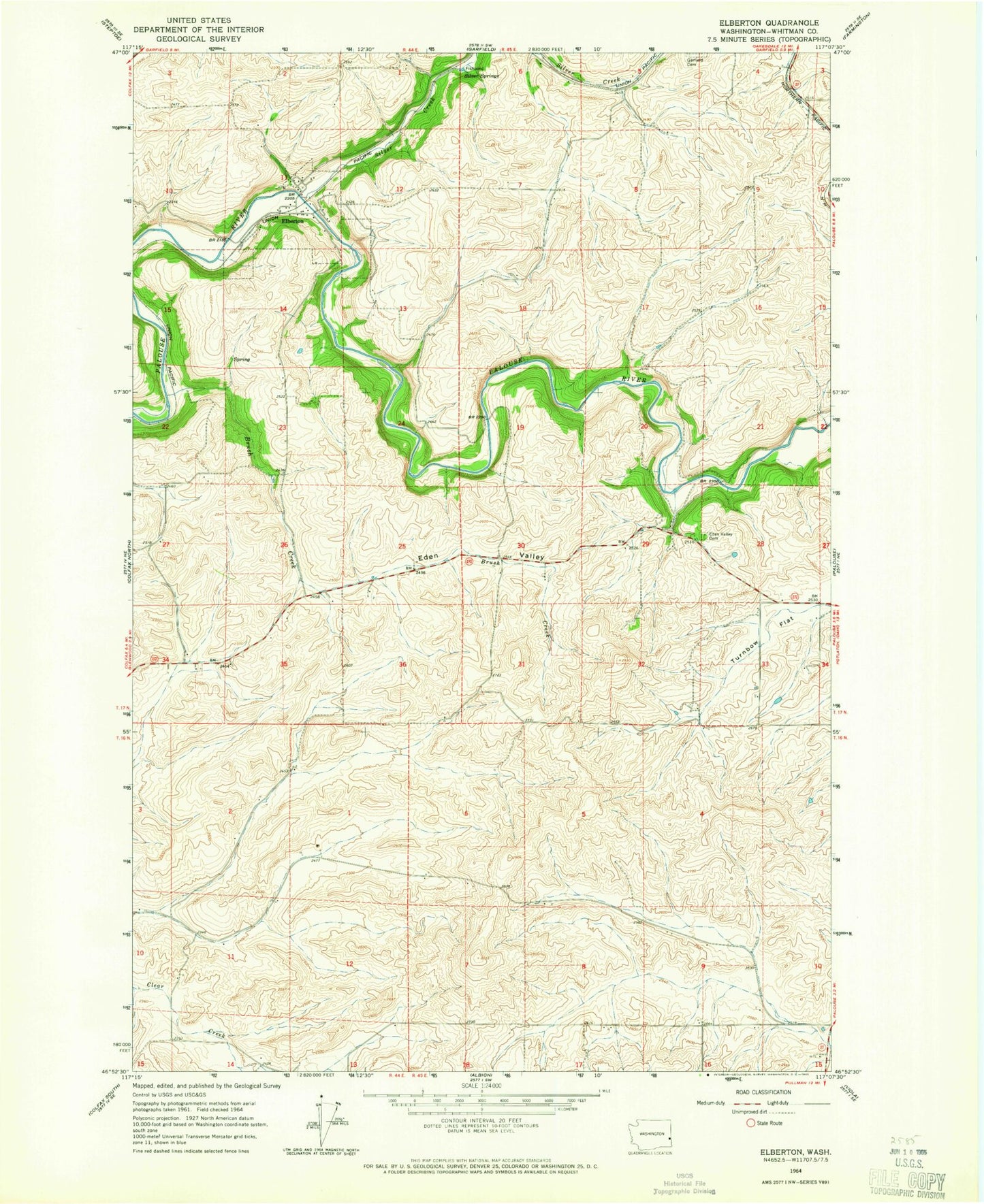 Classic USGS Elberton Washington 7.5'x7.5' Topo Map Image