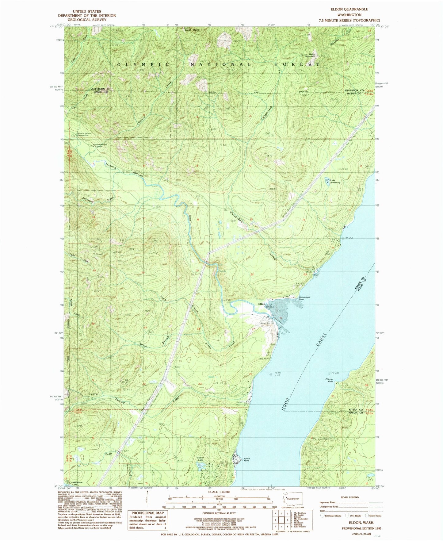 Classic USGS Eldon Washington 7.5'x7.5' Topo Map Image