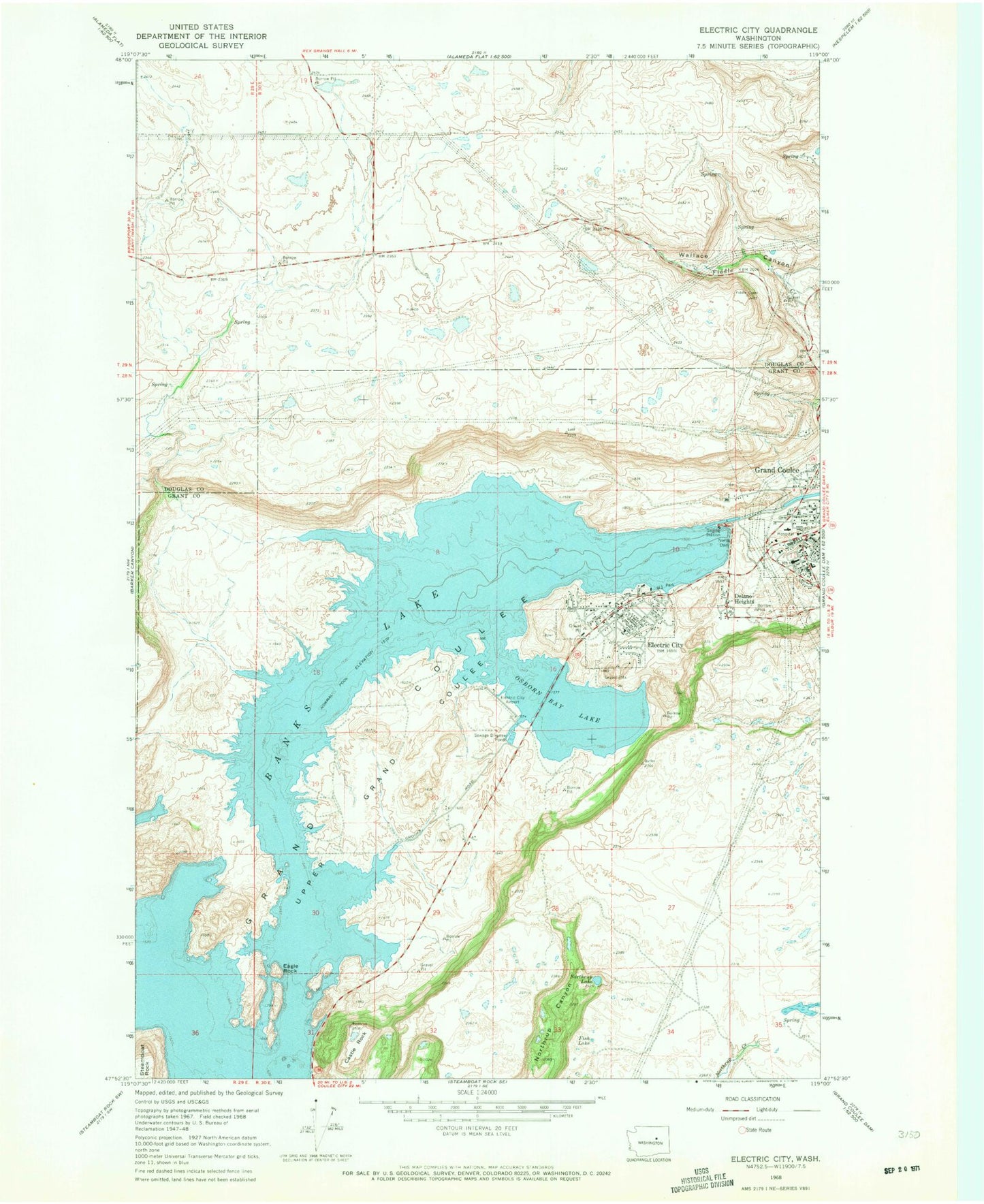 Classic USGS Electric City Washington 7.5'x7.5' Topo Map Image