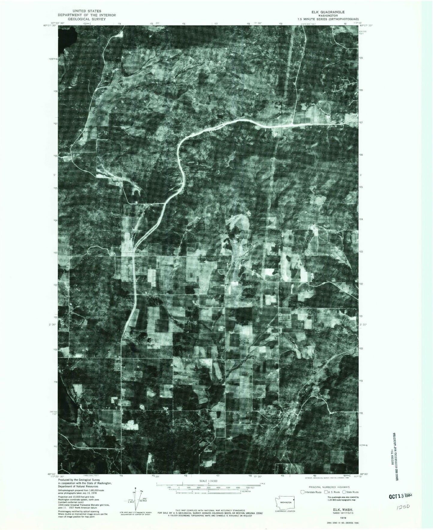Classic USGS Elk Washington 7.5'x7.5' Topo Map Image
