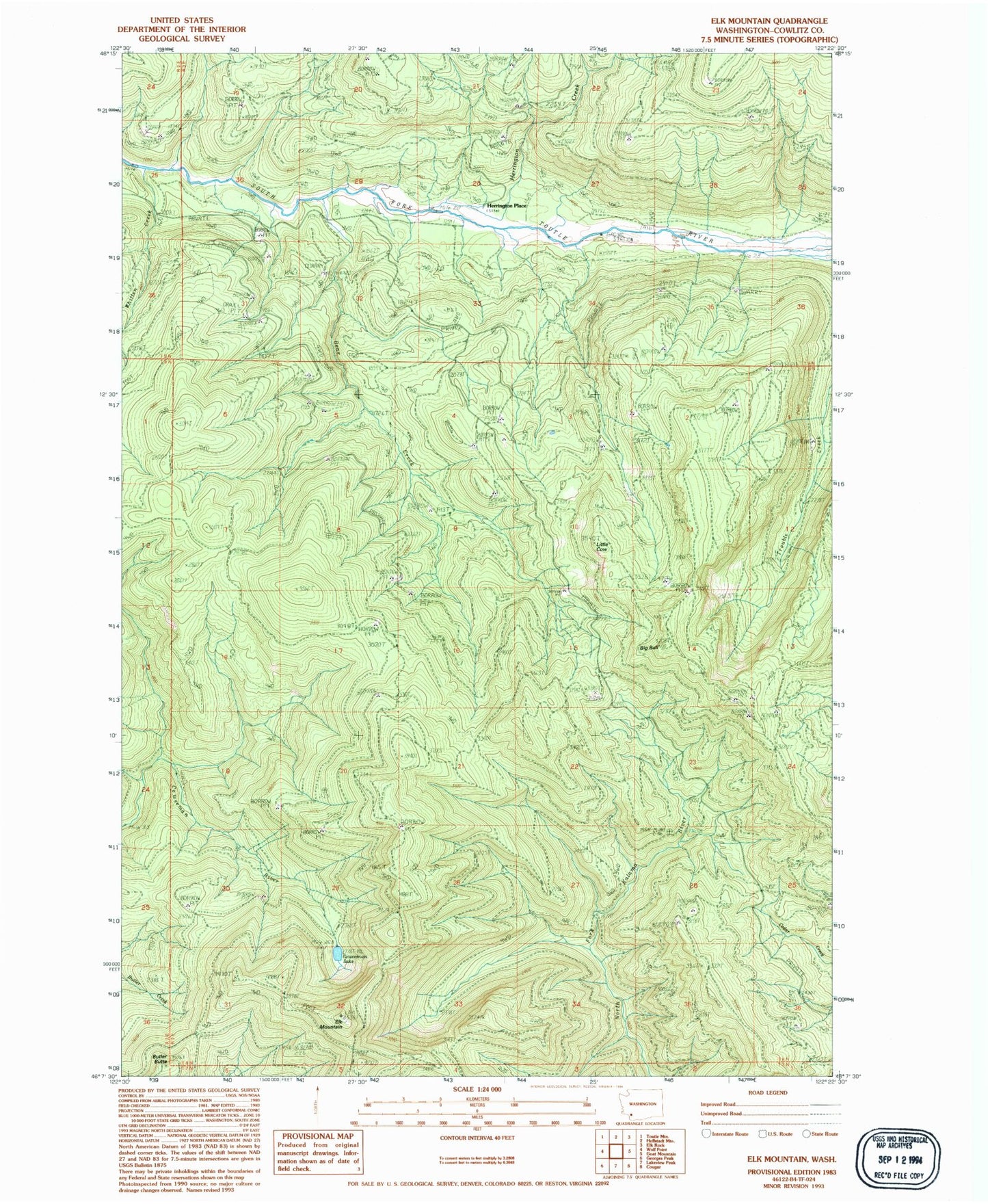 Classic USGS Elk Mountain Washington 7.5'x7.5' Topo Map Image
