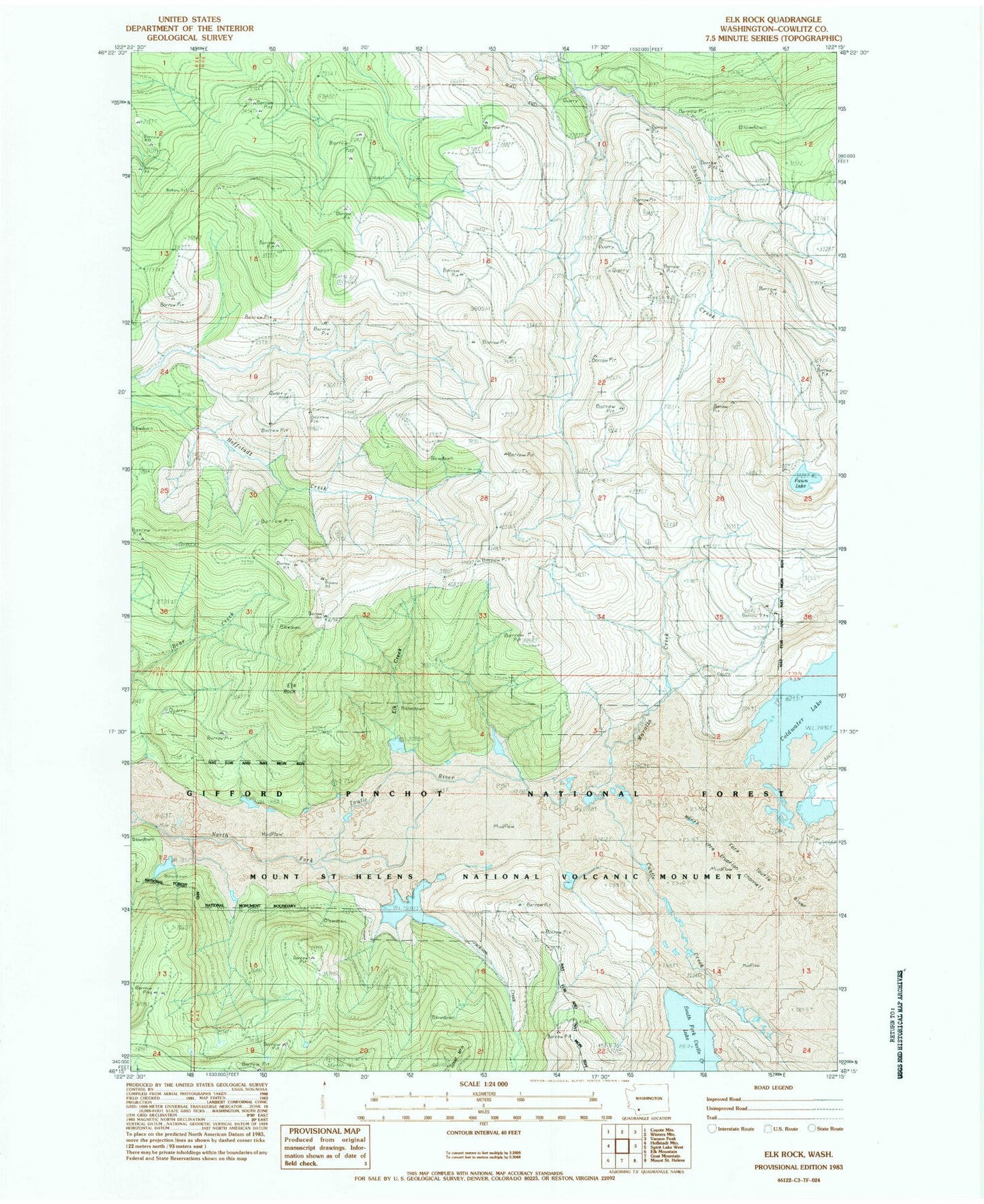 Classic USGS Elk Rock Washington 7.5'x7.5' Topo Map Image