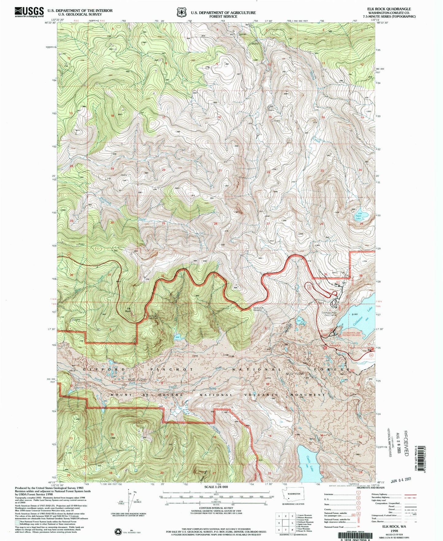 Classic USGS Elk Rock Washington 7.5'x7.5' Topo Map Image