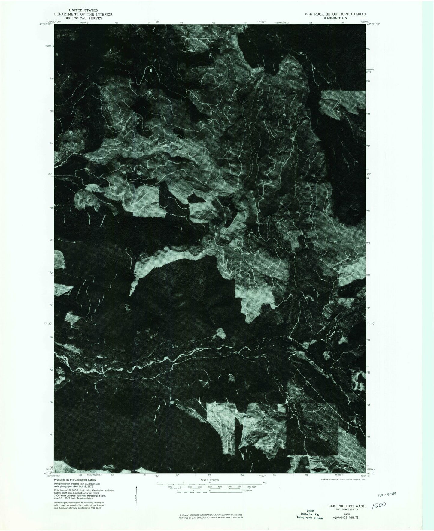 Classic USGS Elk Rock Washington 7.5'x7.5' Topo Map Image