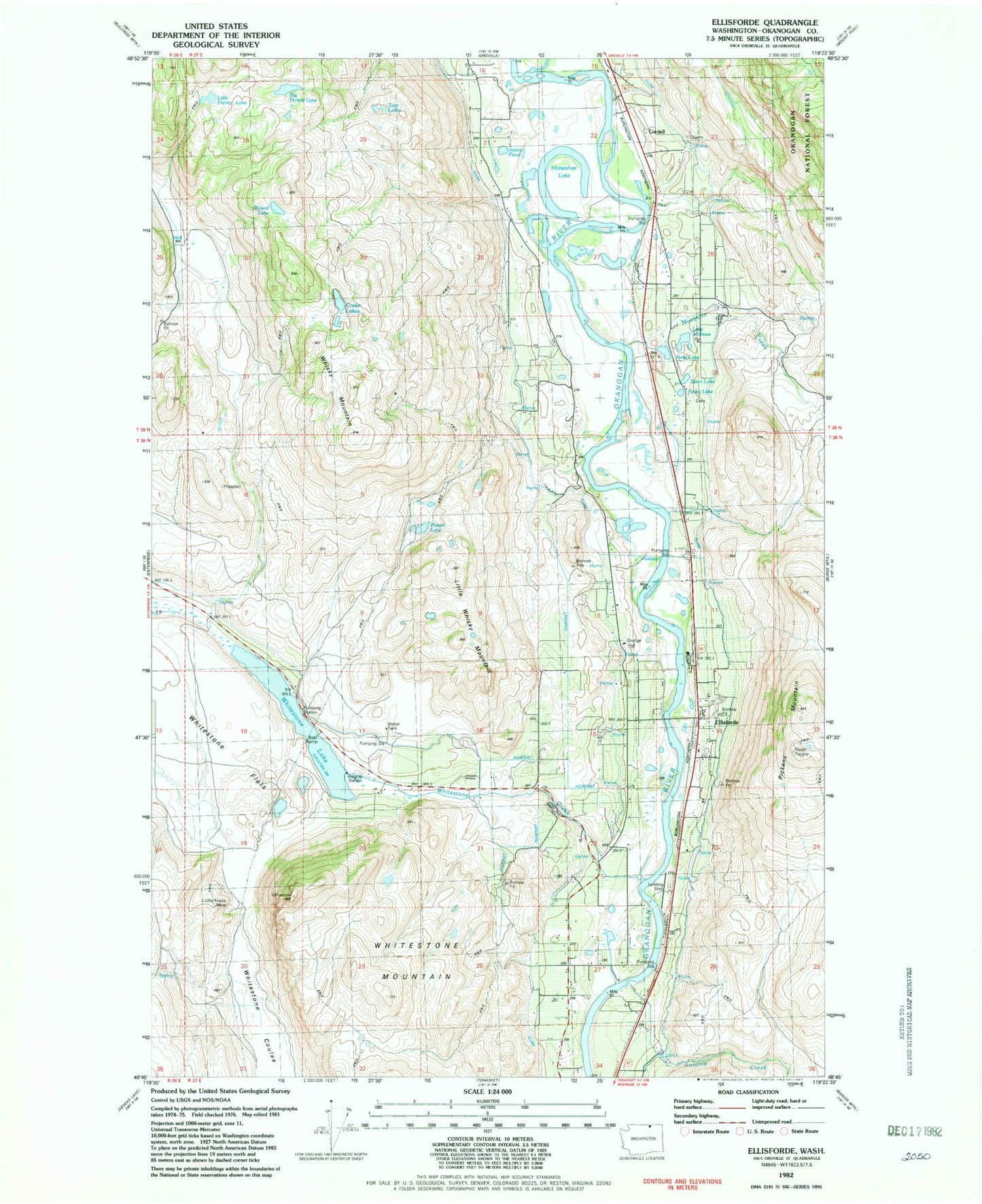 Classic USGS Ellisforde Washington 7.5'x7.5' Topo Map Image