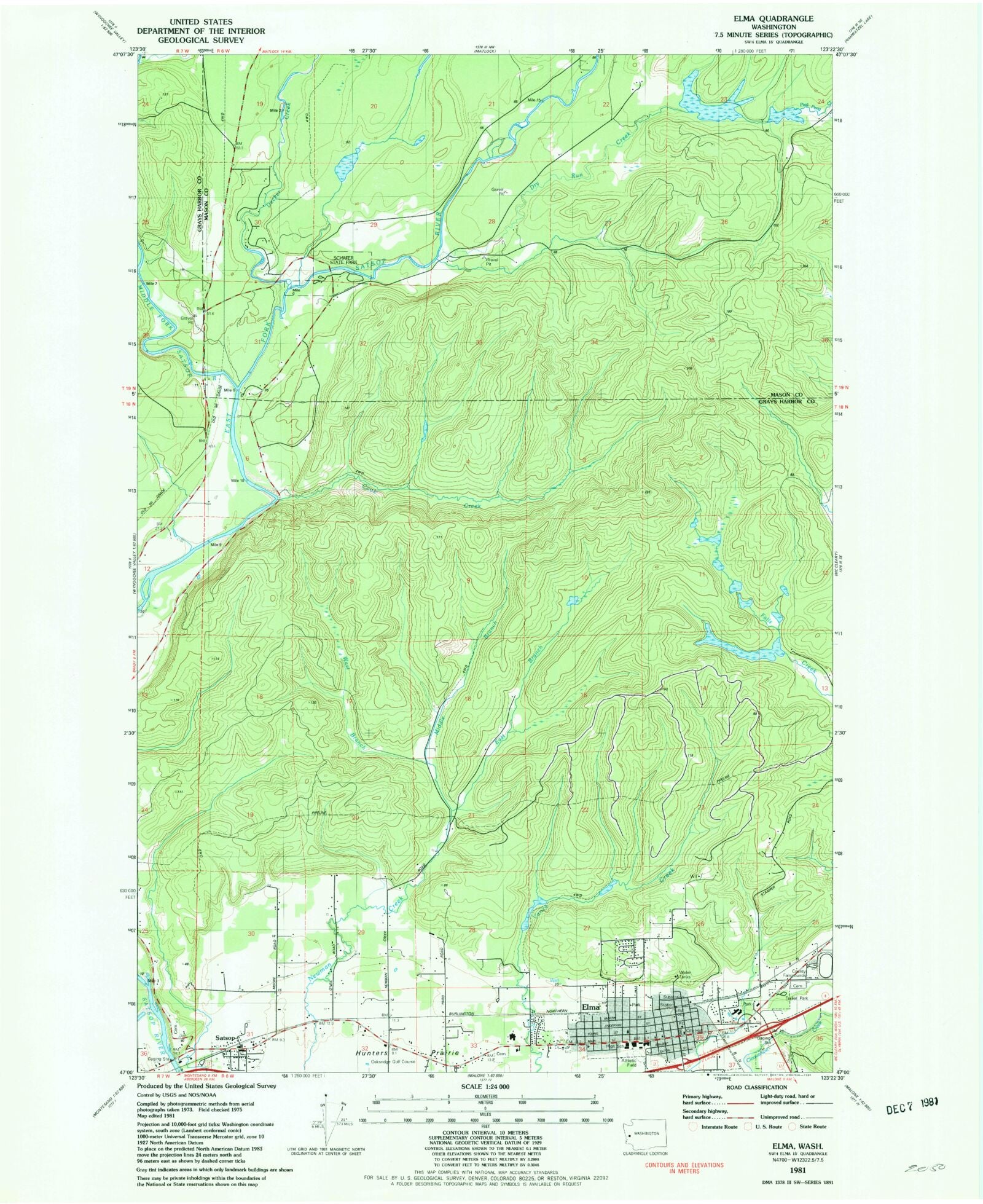 Classic USGS Elma Washington 7.5'x7.5' Topo Map MyTopo Map Store