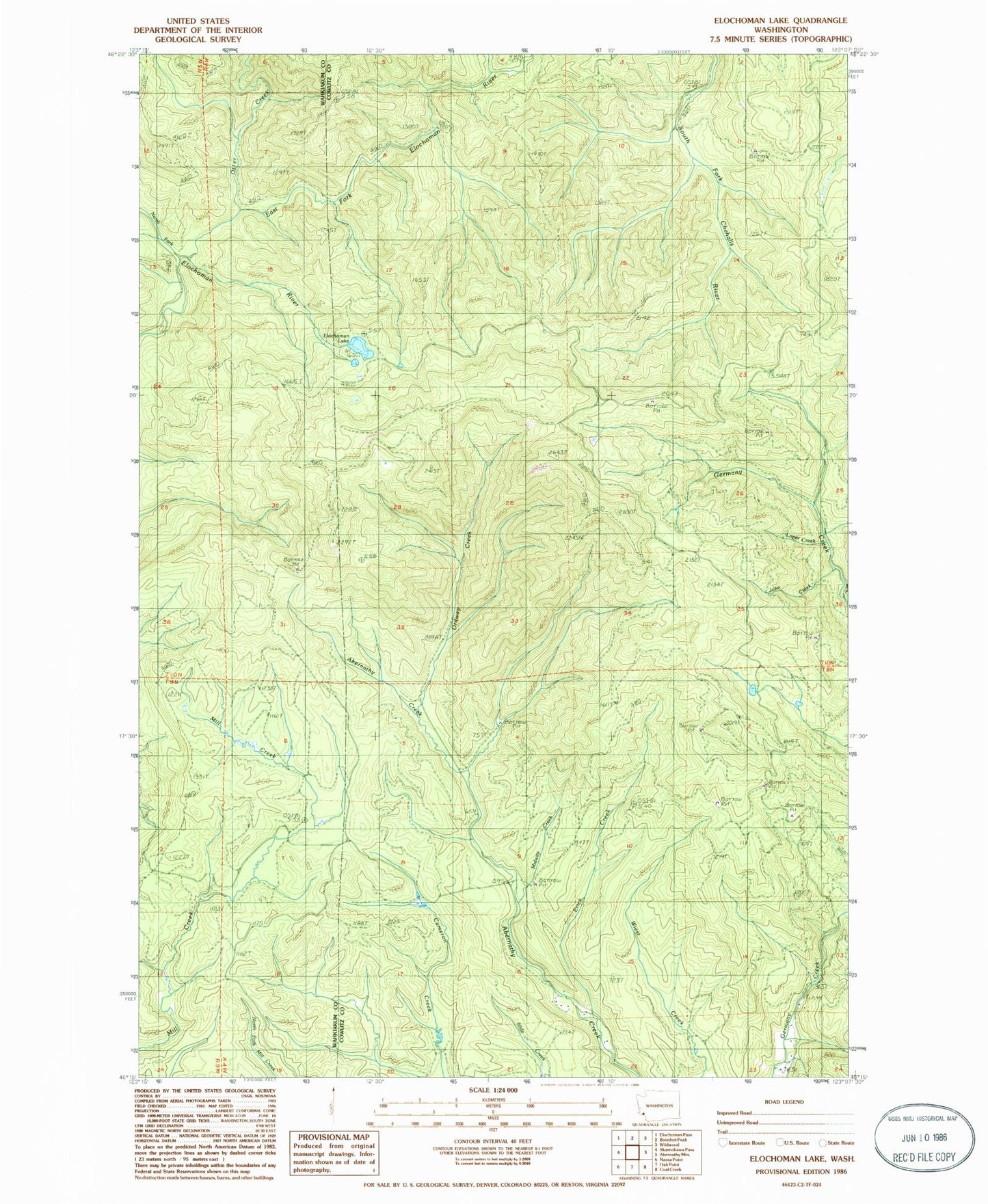 Classic USGS Elochoman Lake Washington 7.5'x7.5' Topo Map Image